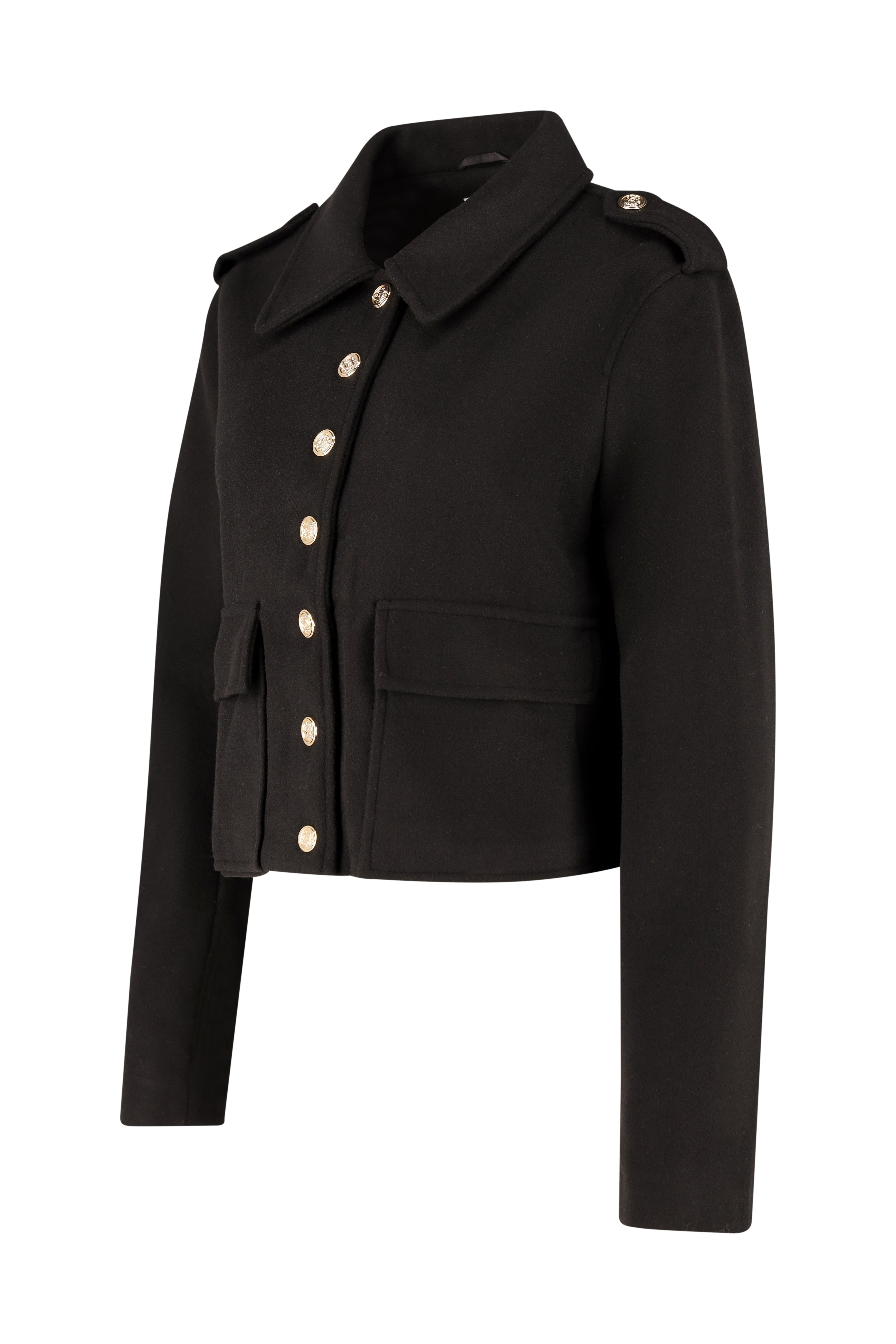 Military Style Crop Jacket - Black