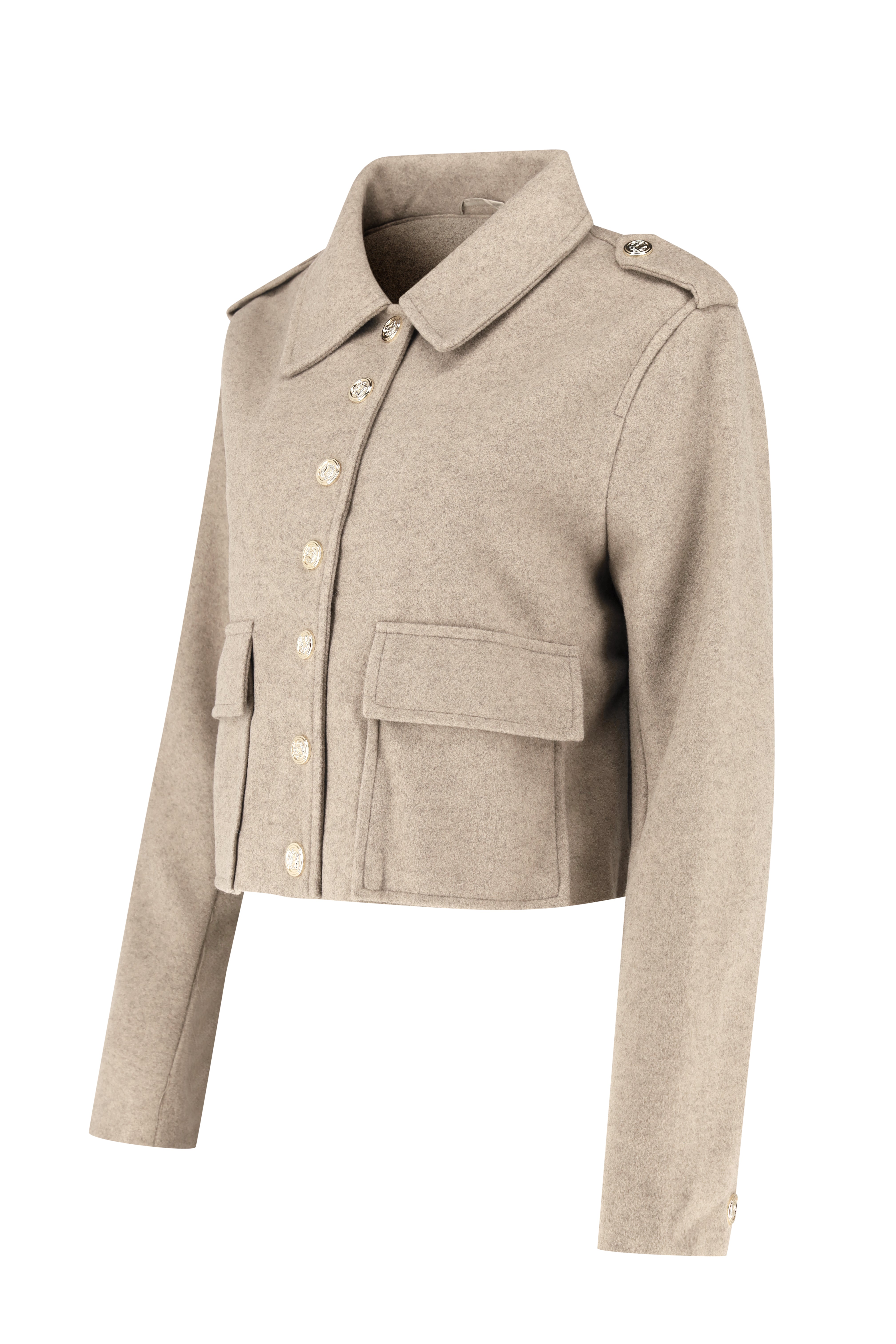 Military Style Crop Jacket - Taupe