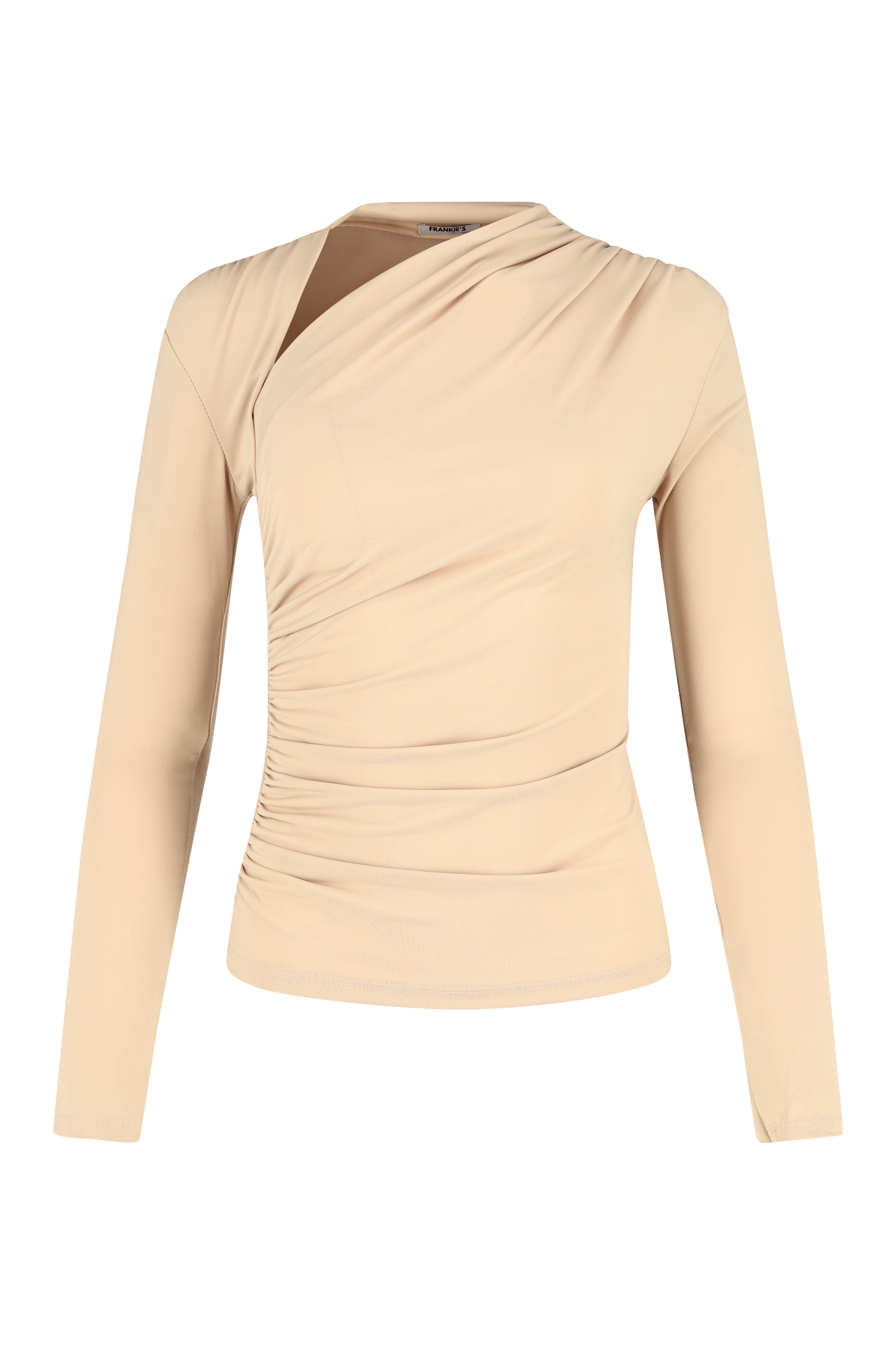 Long sleeve top with ruching neck - Beige