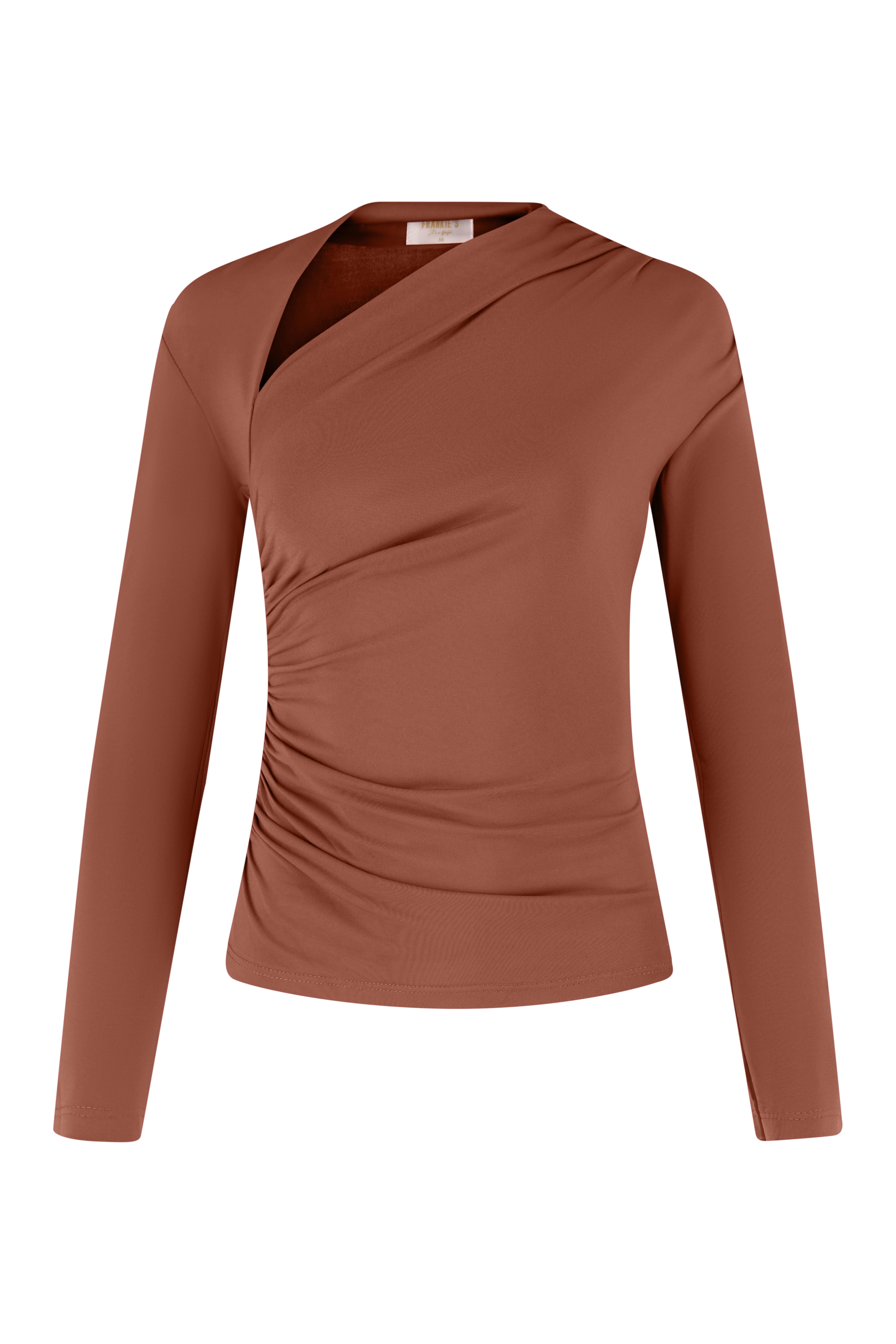 Long sleeve top with ruching neck - Brown