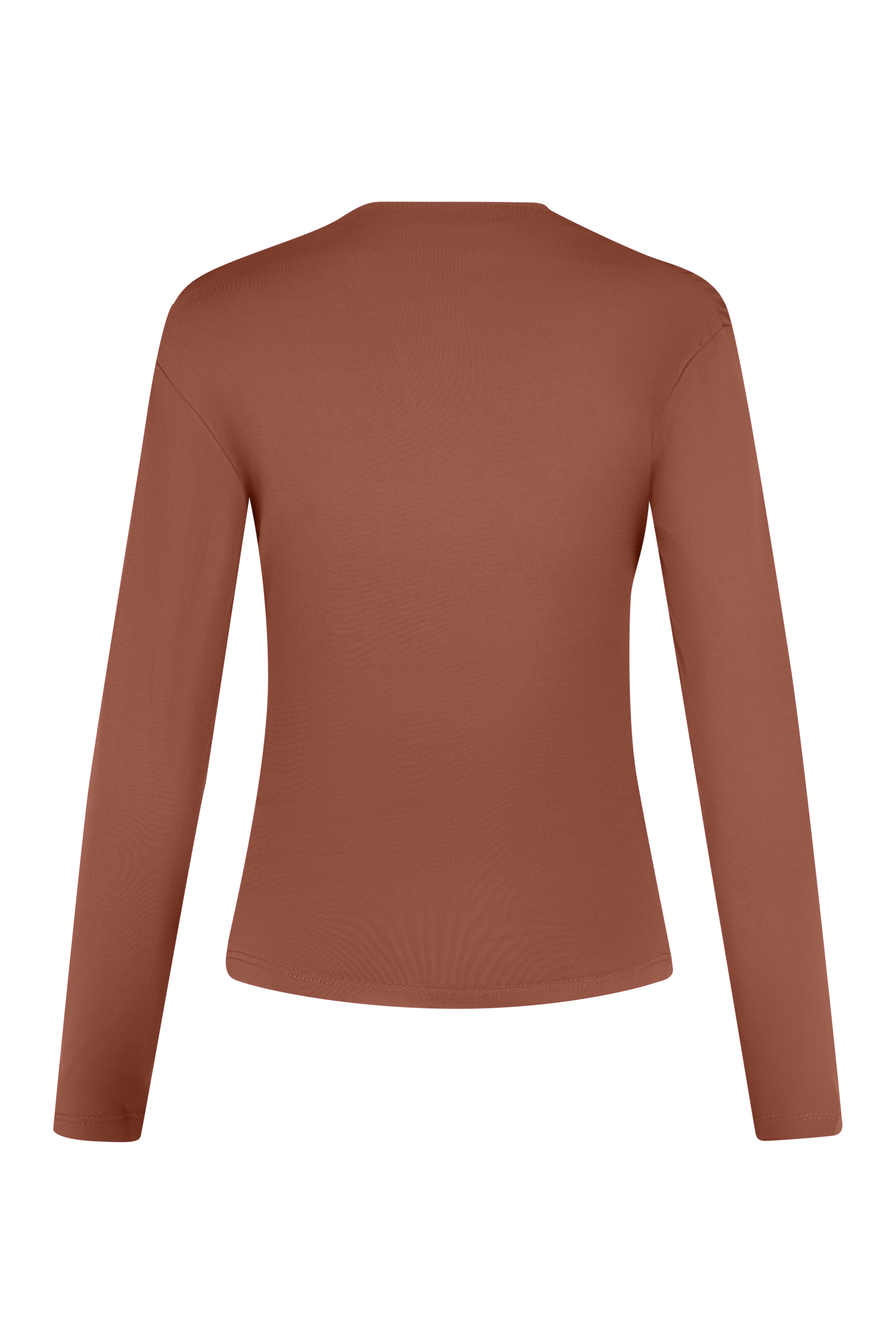 Long sleeve top with ruching neck - Brown