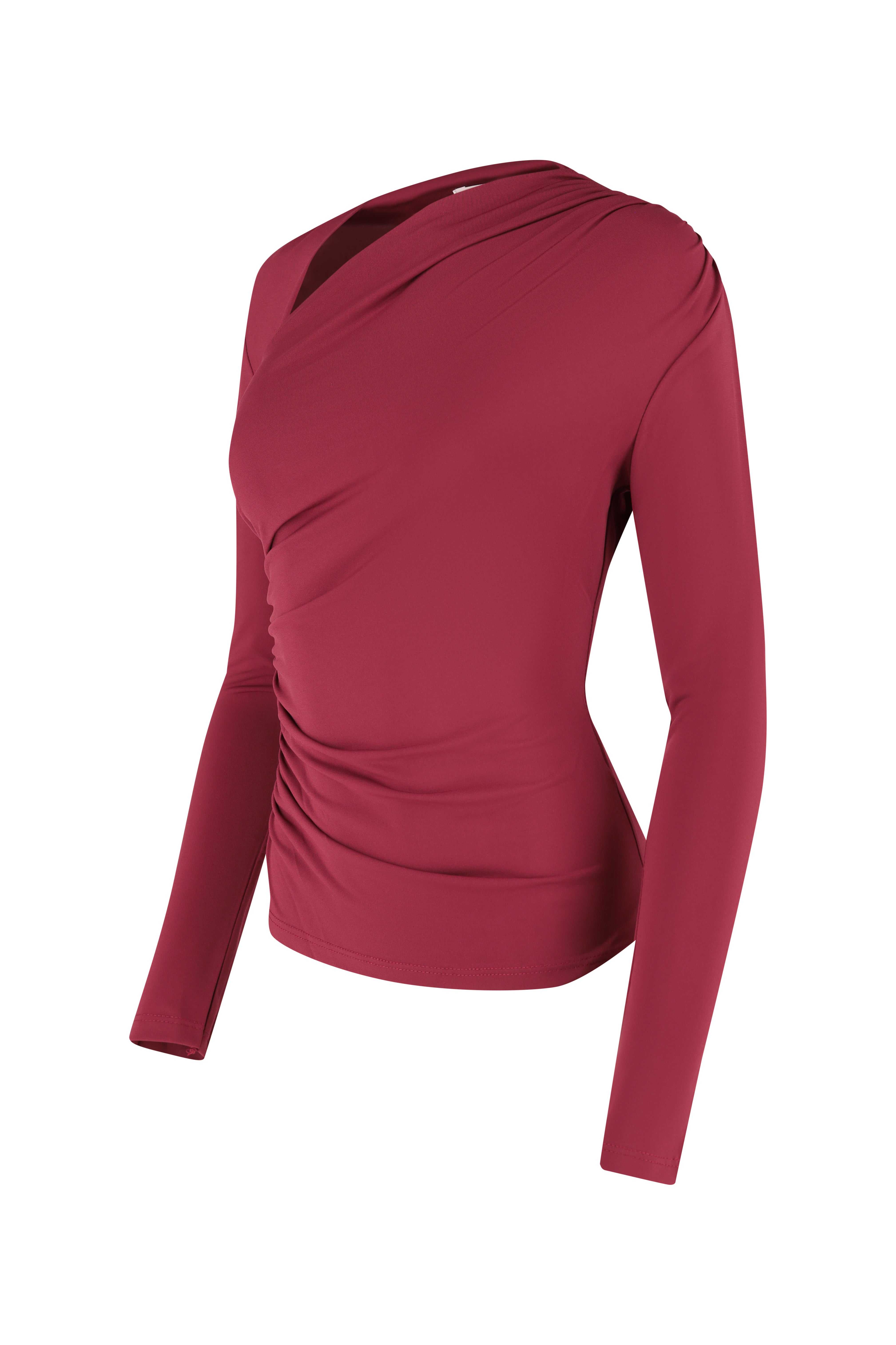 Long sleeve top with ruching neck  - Bordeaux