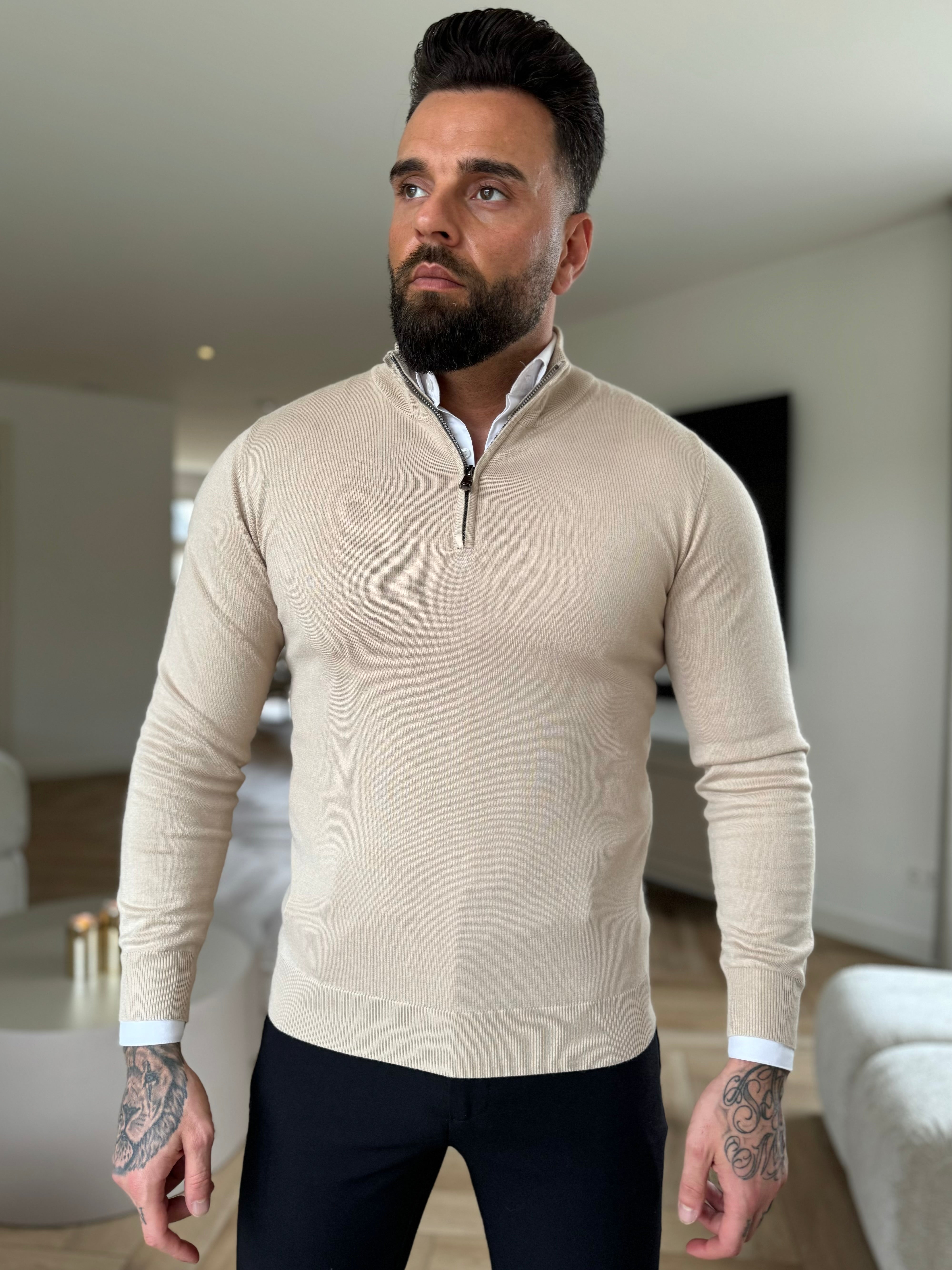 Pullover mit Reißverschluss beige