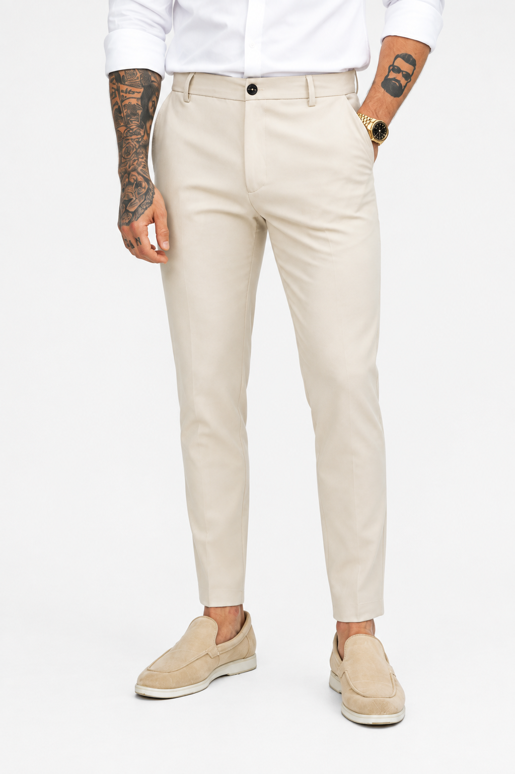 Pantalon chic straight fit beige