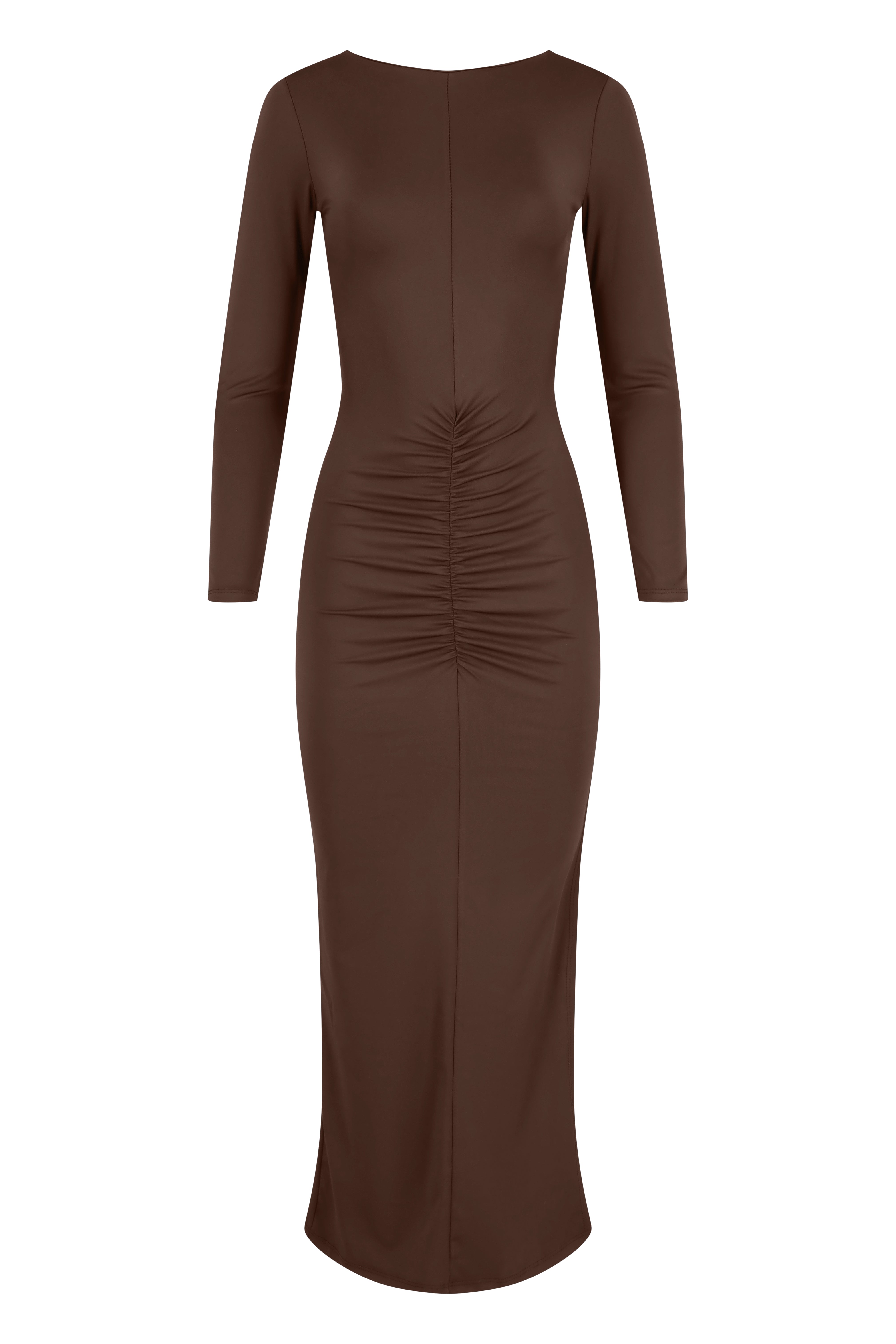Long sleeve fitted dress - Brown