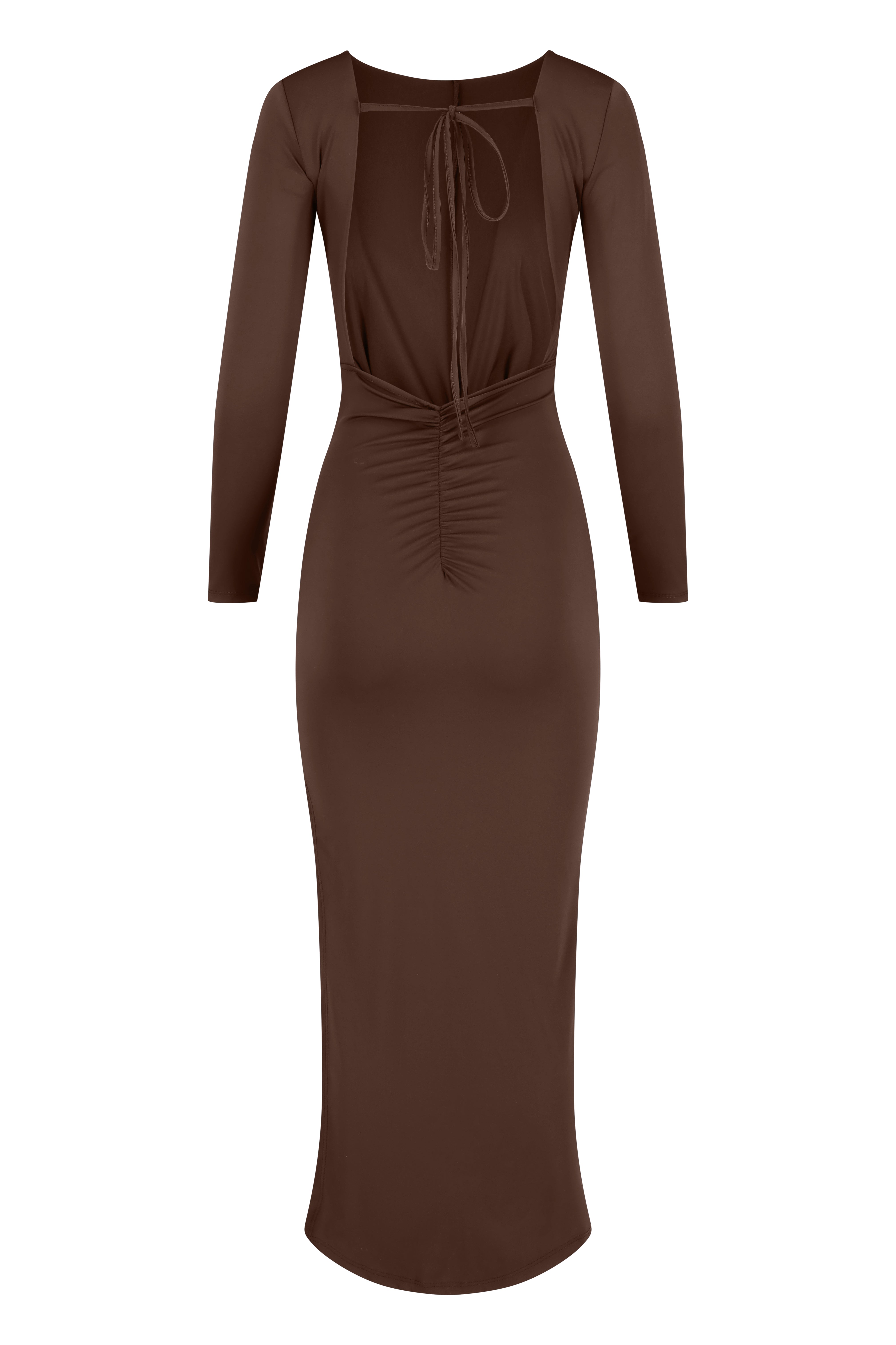 Long sleeve fitted dress - Brown