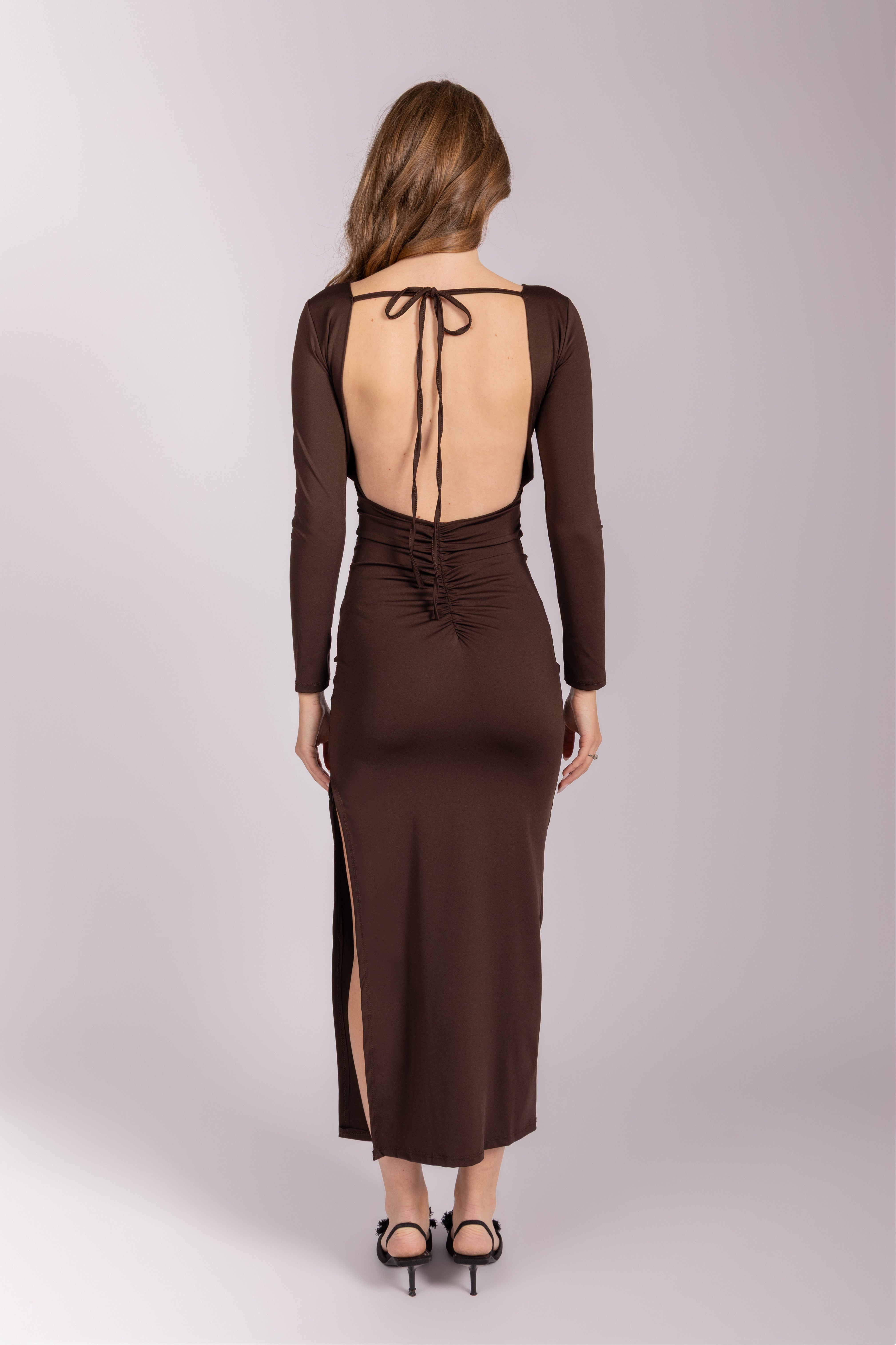 Long sleeve fitted dress - Brown