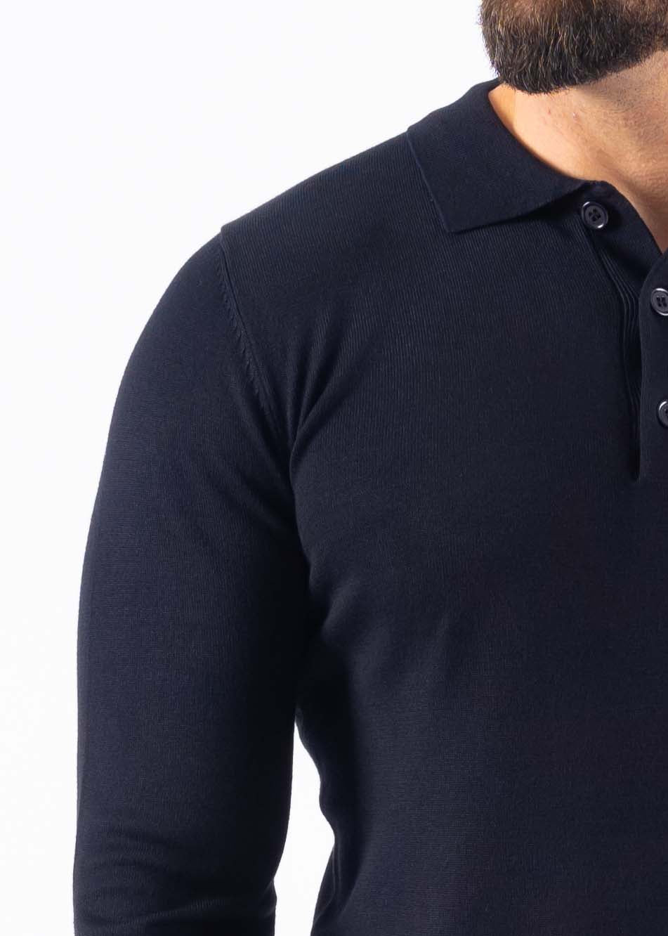 Polo knitwear long sleeve buttons navy blue