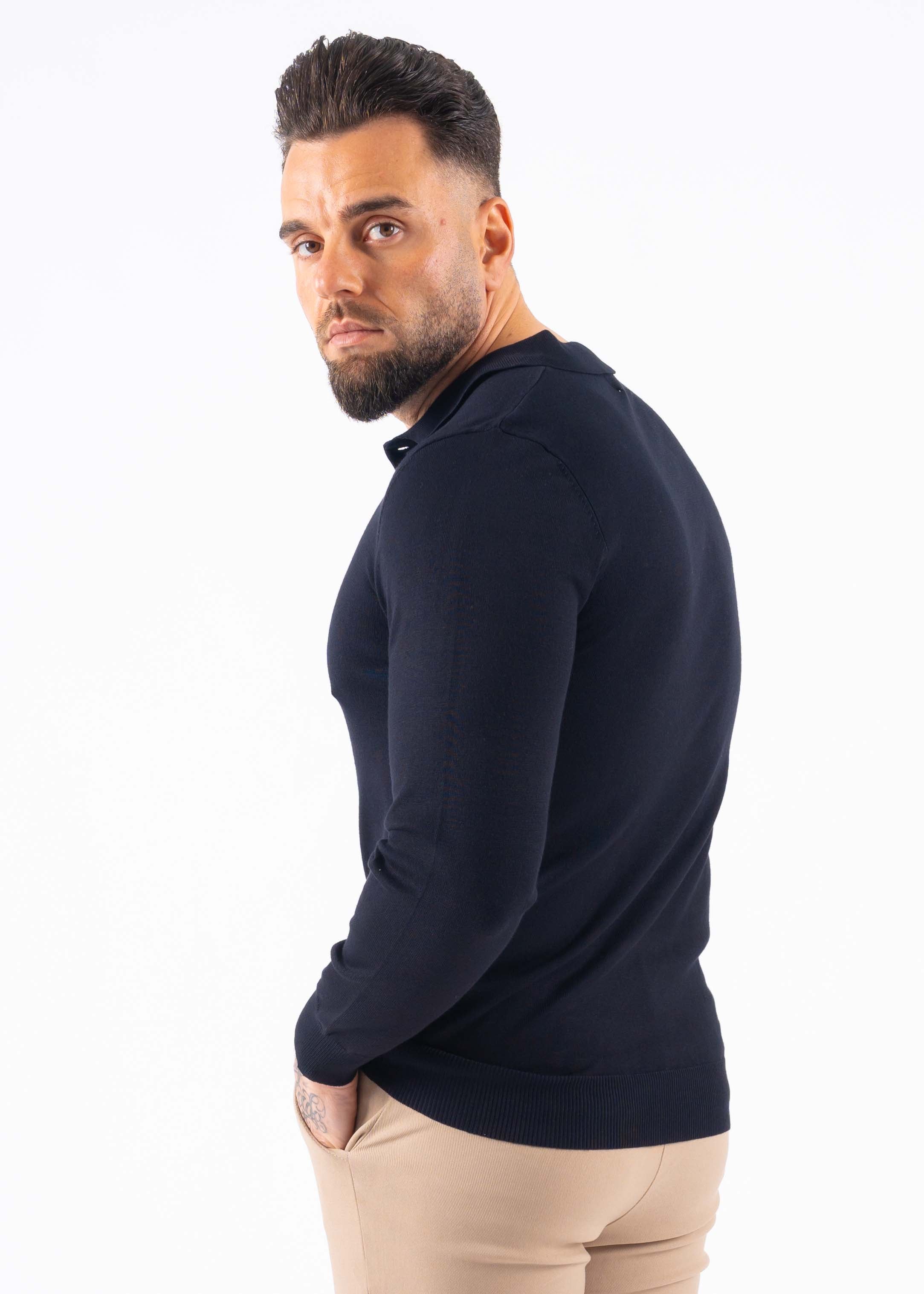 Polo knitwear long sleeve buttons navy blue