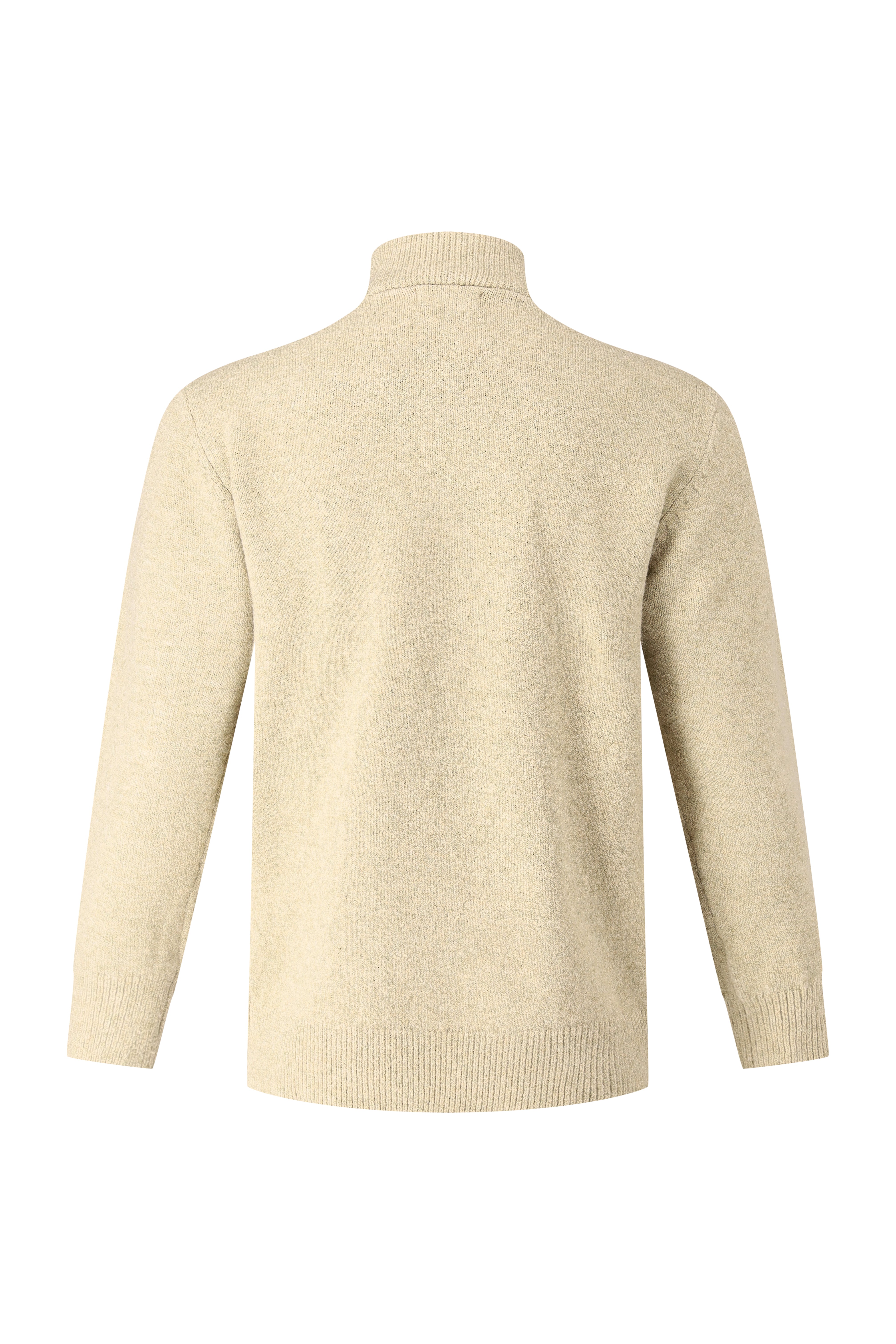 Quarter Zip Funnel-Neck Knitwear, With Diamond Design - Beige