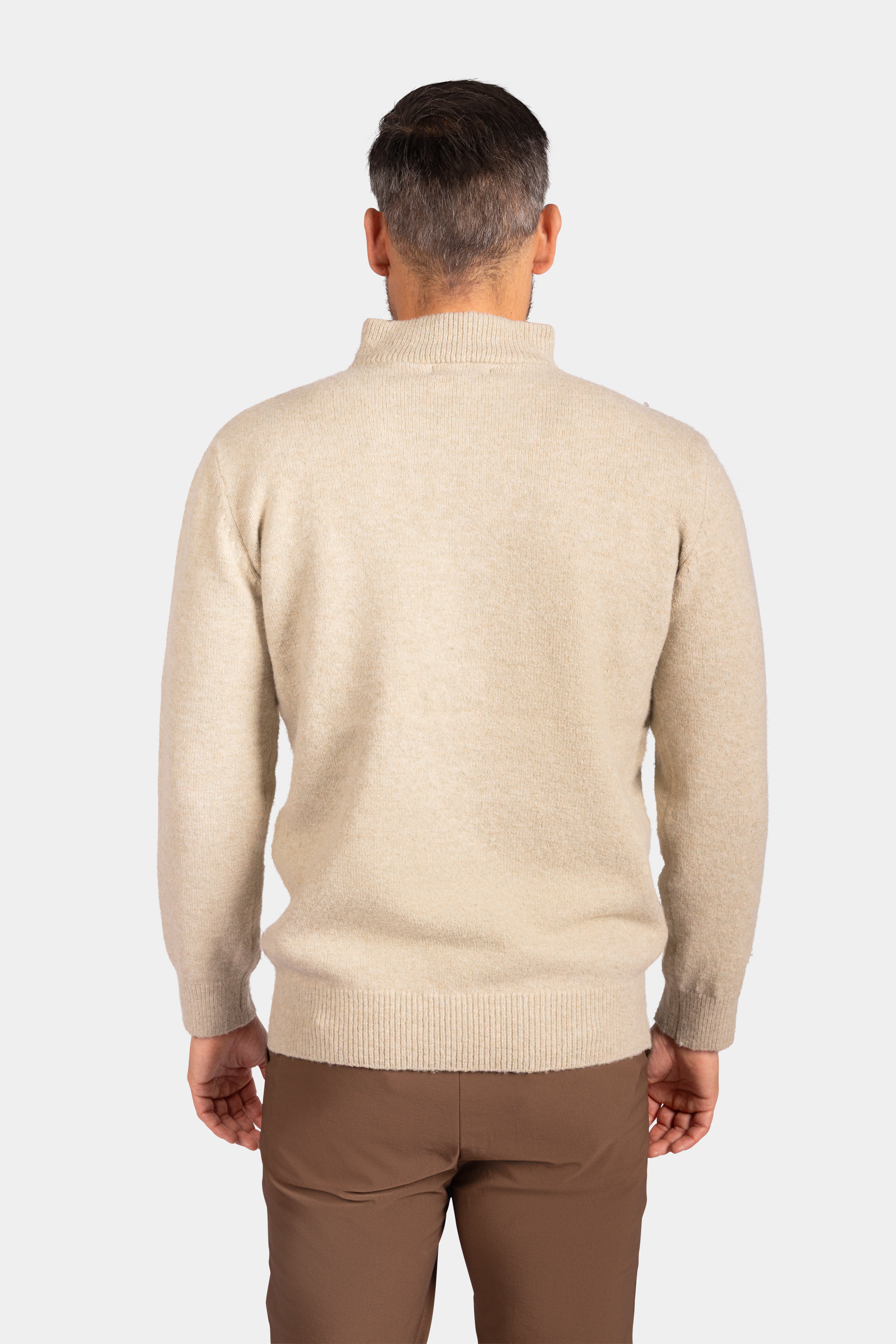 Quarter Zip Funnel-Neck Knitwear, With Diamond Design - Beige