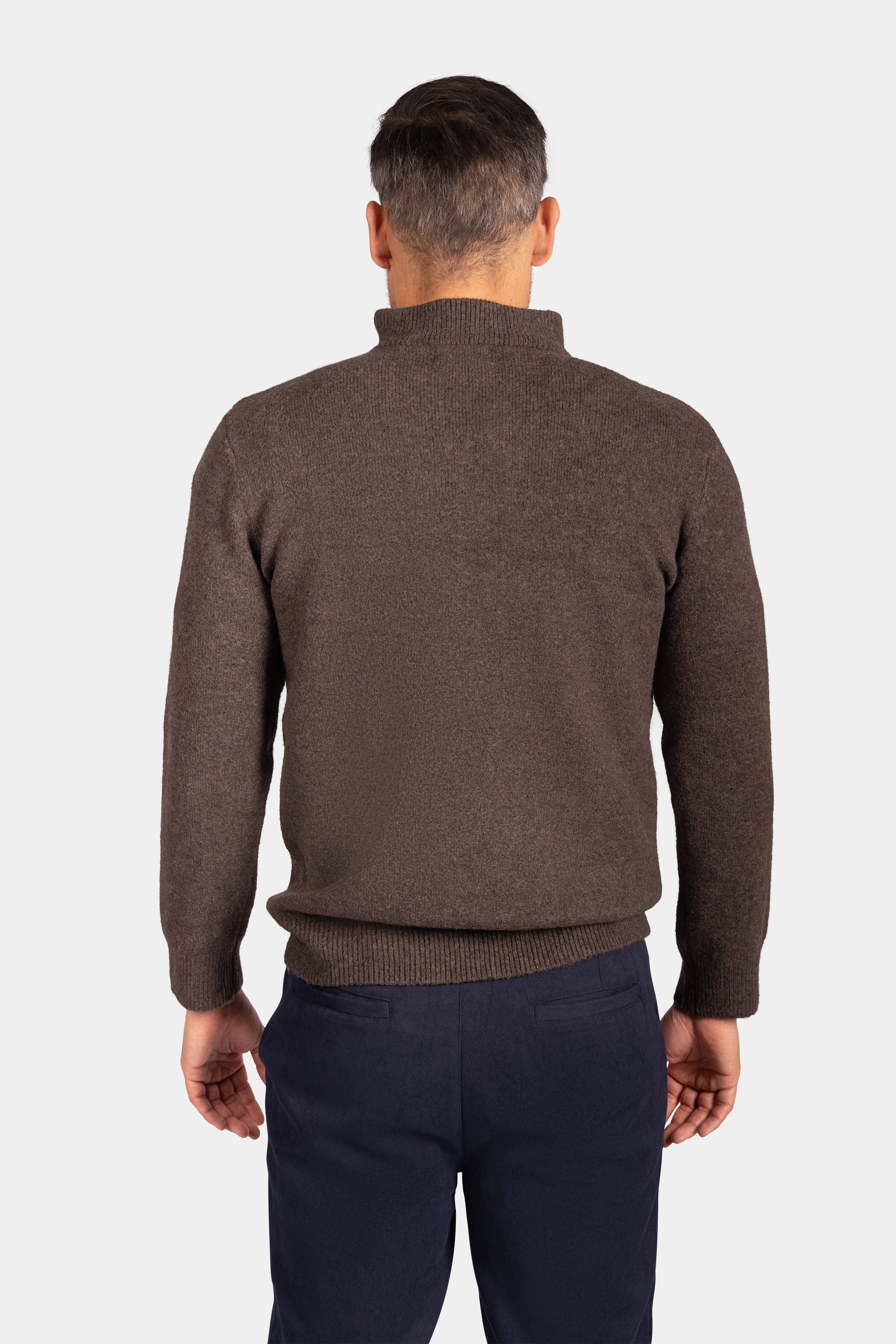 Quarter Zip Funnel-Neck Knitwear, With Diamond Design - Brown