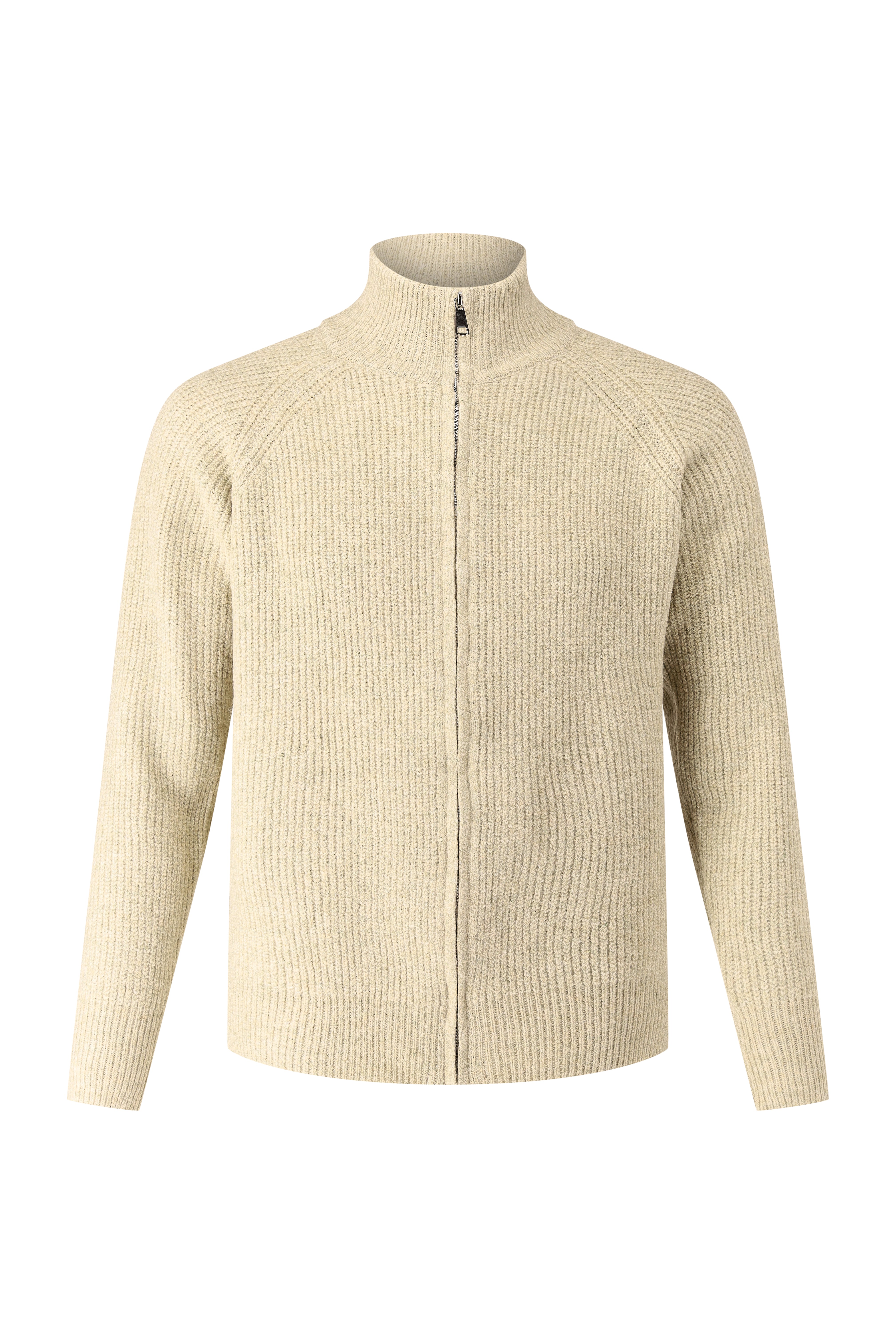 Zip Through Rib Knitwear - Beige