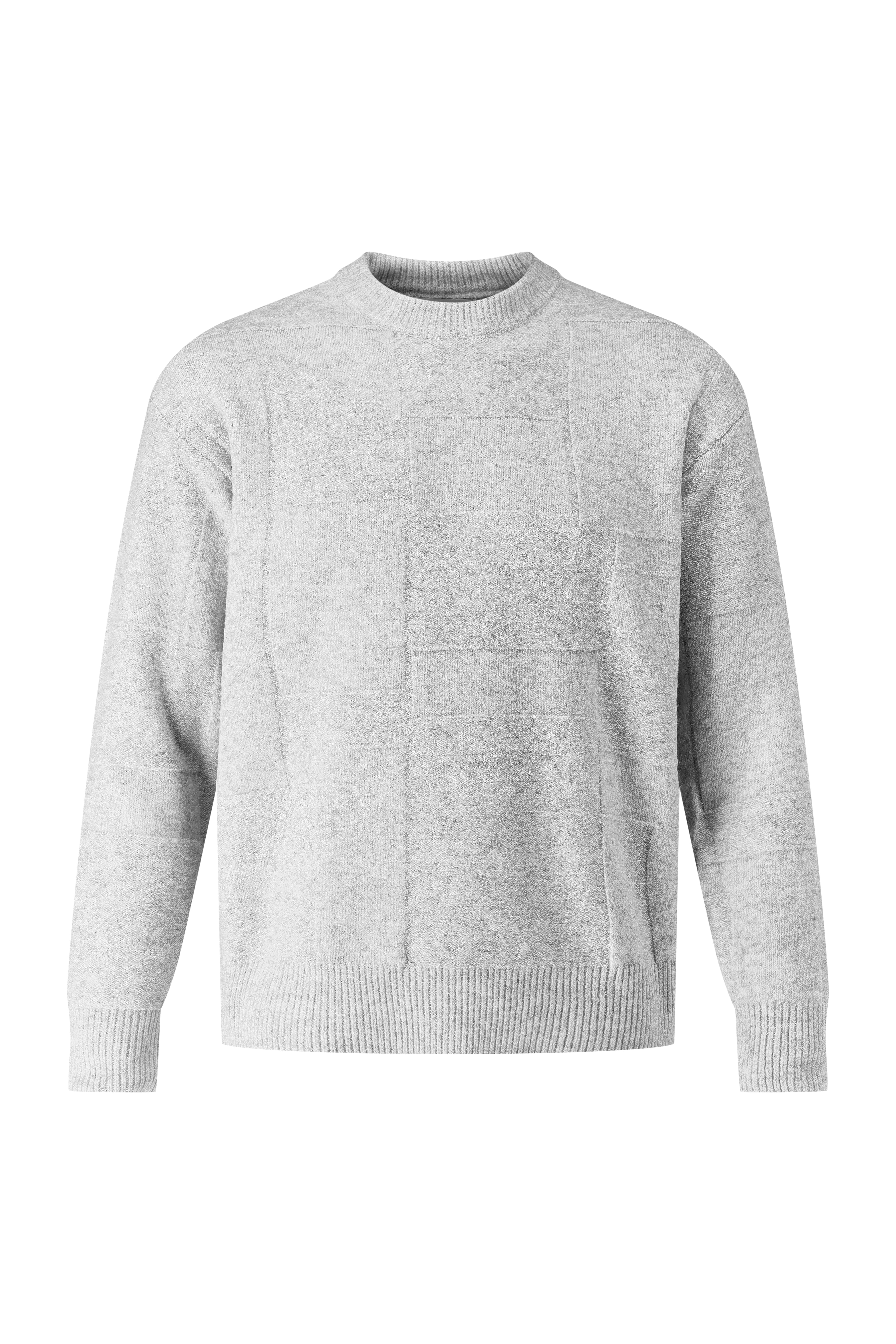 Crewneck Knitwear, Self Block Pattern - Grey