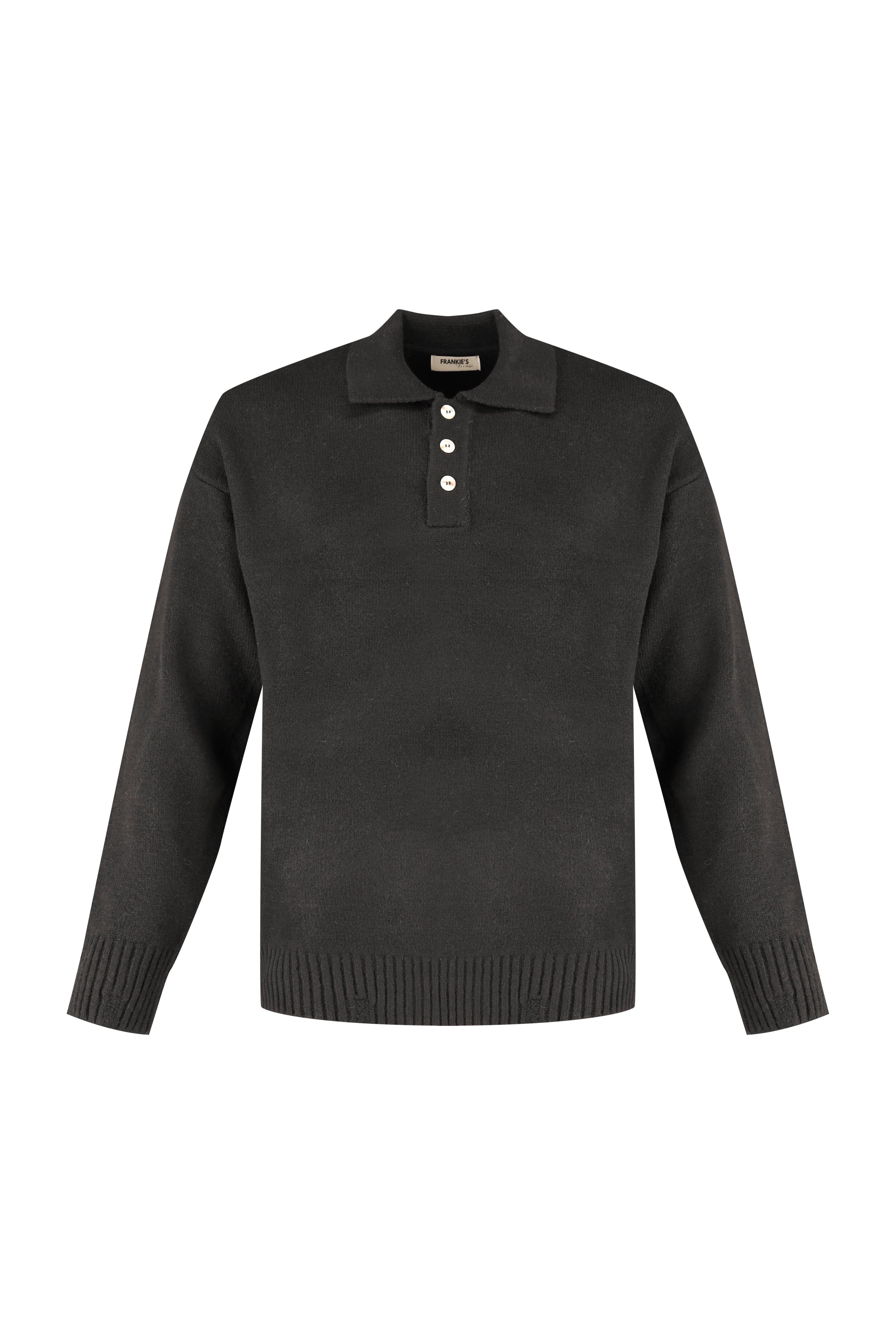 Polo Knitwear, Plain with Tape Detail - Black - Frankie's