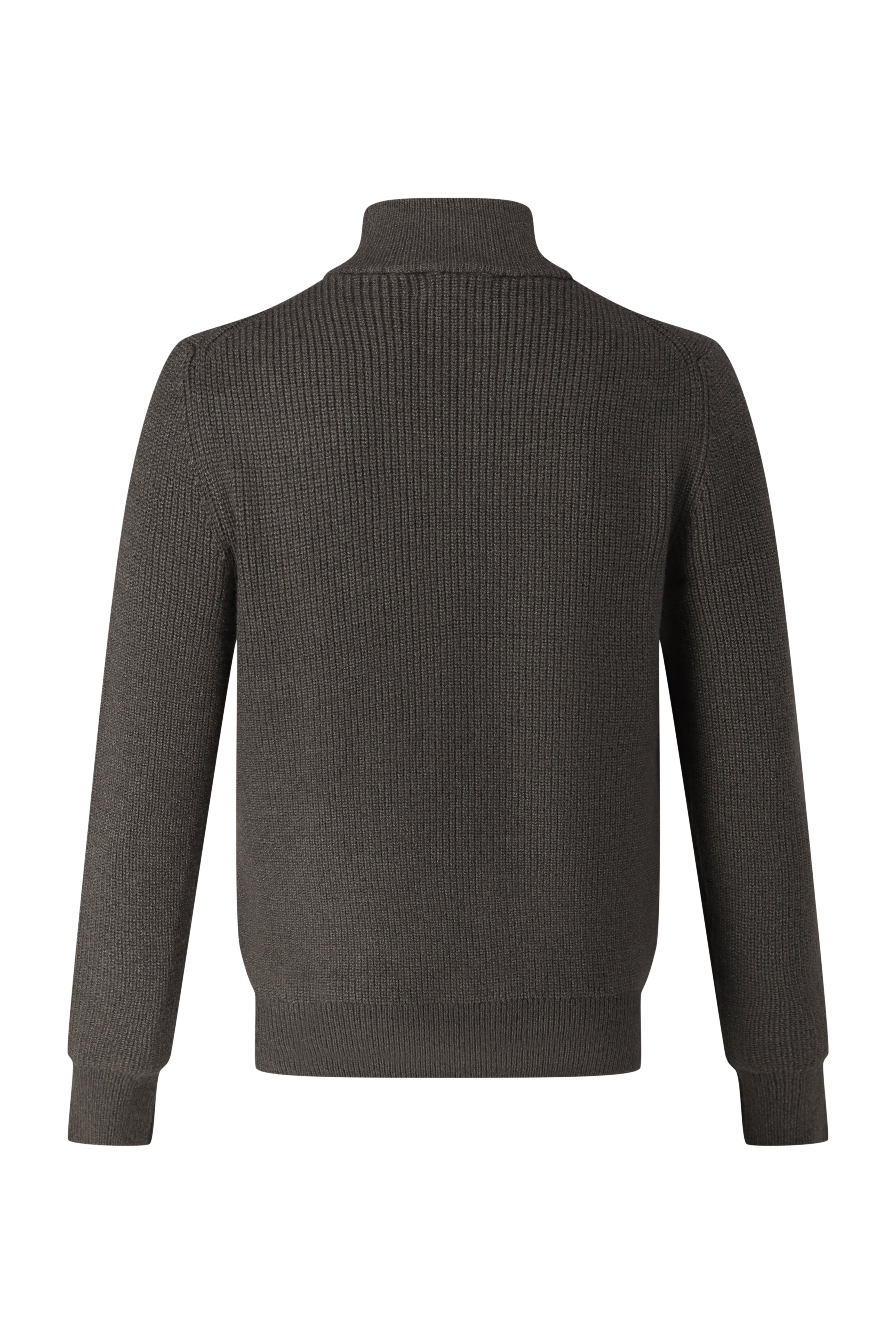 Quarter Zip Funnel Neck, Rib Knitwear - Brown