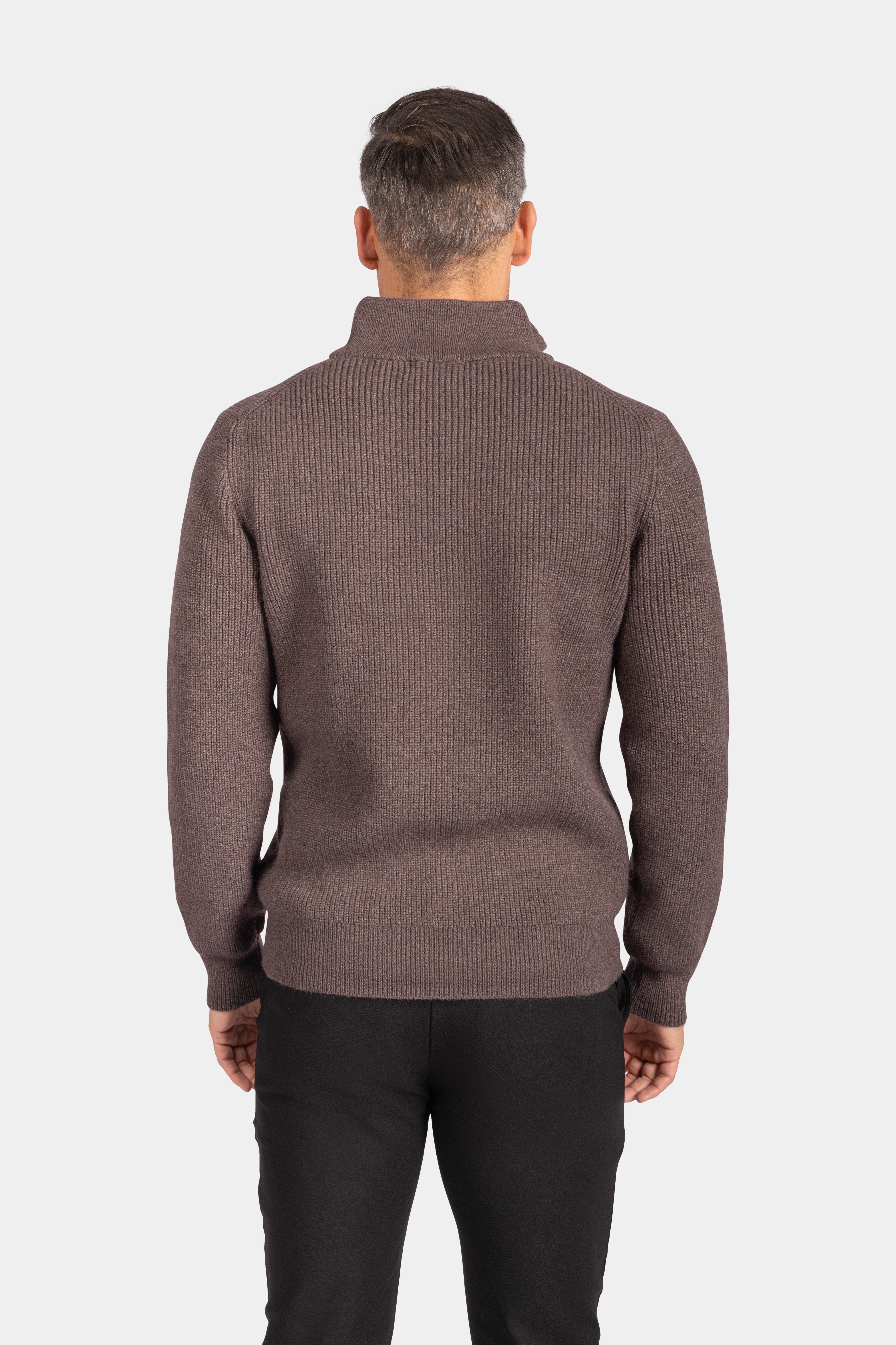 Quarter Zip Funnel Neck, Rib Knitwear - Brown - Frankie's