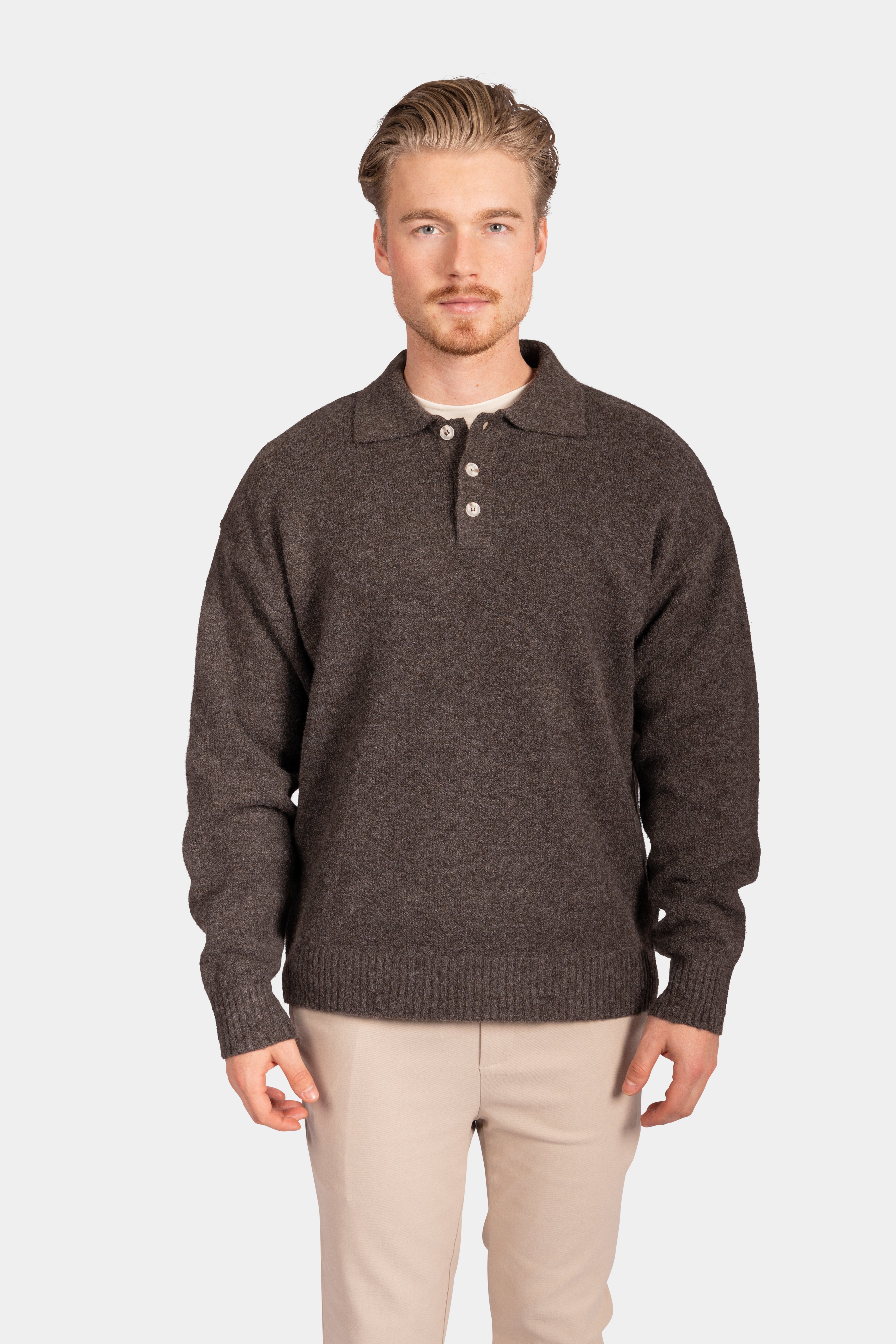 Polo Knitwear, Plain with Tape Detail - Brown - Frankie's