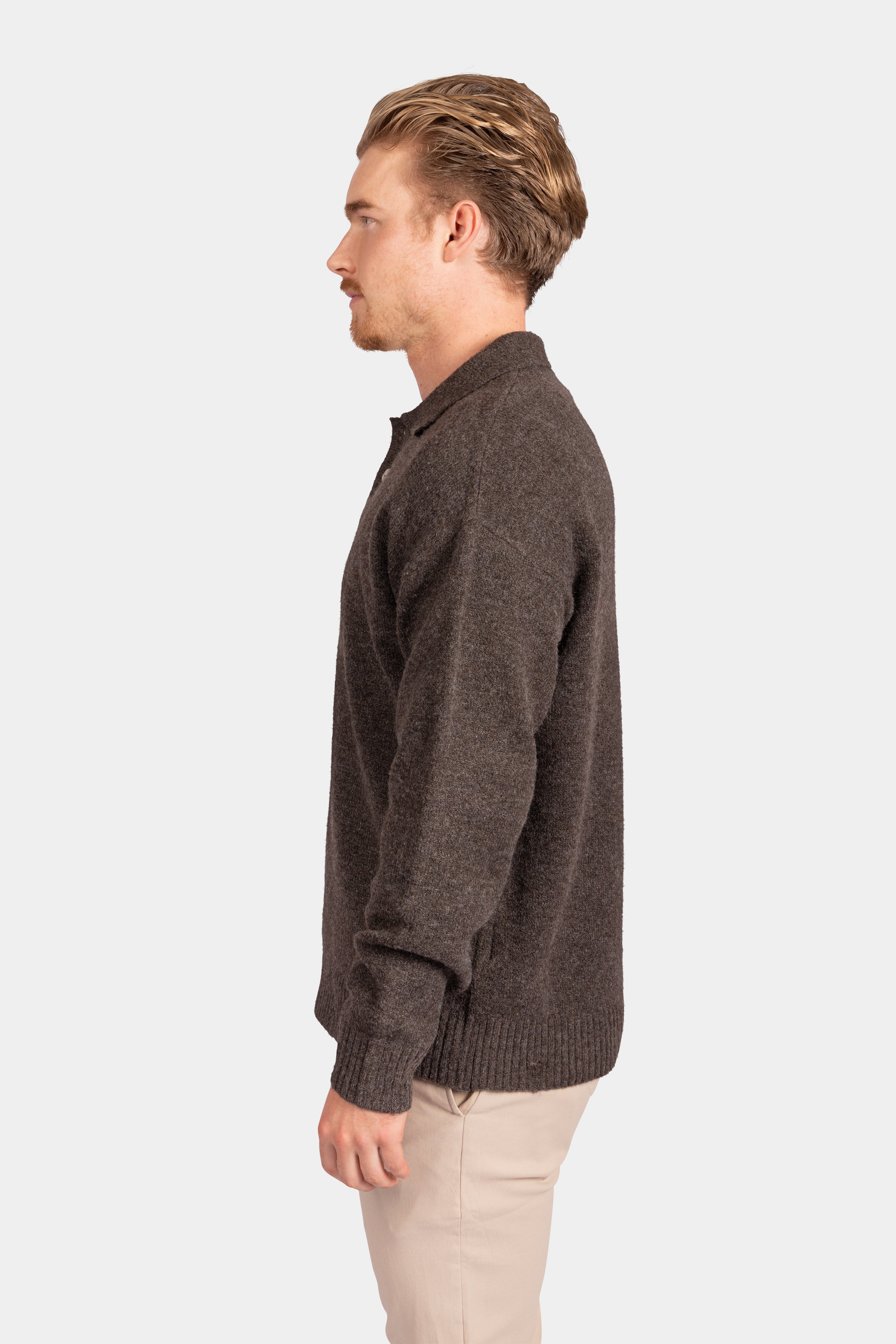 Polo Knitwear, Plain with Tape Detail - Brown - Frankie's