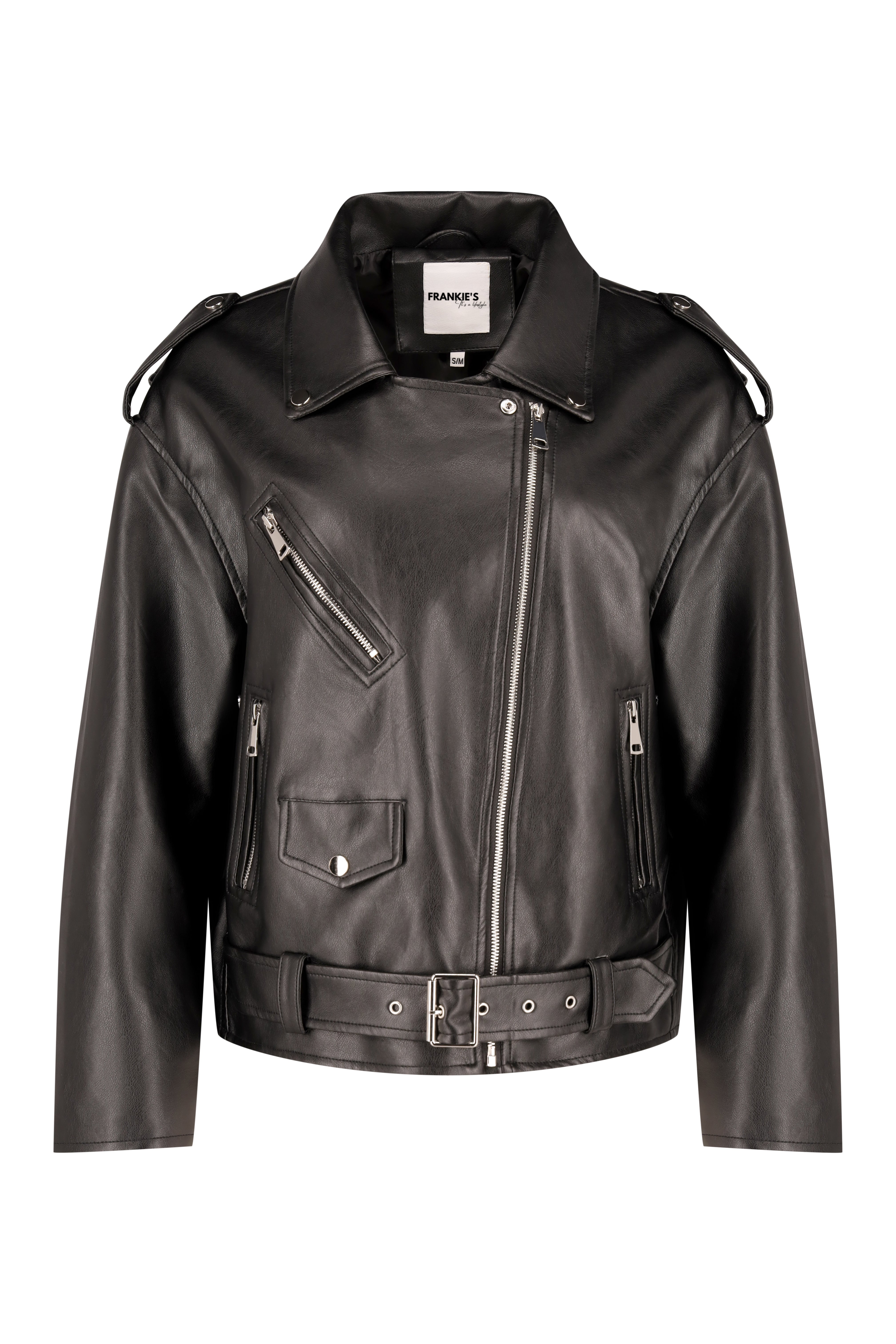 Bikerjacke aus veganem Leder – Schwarz