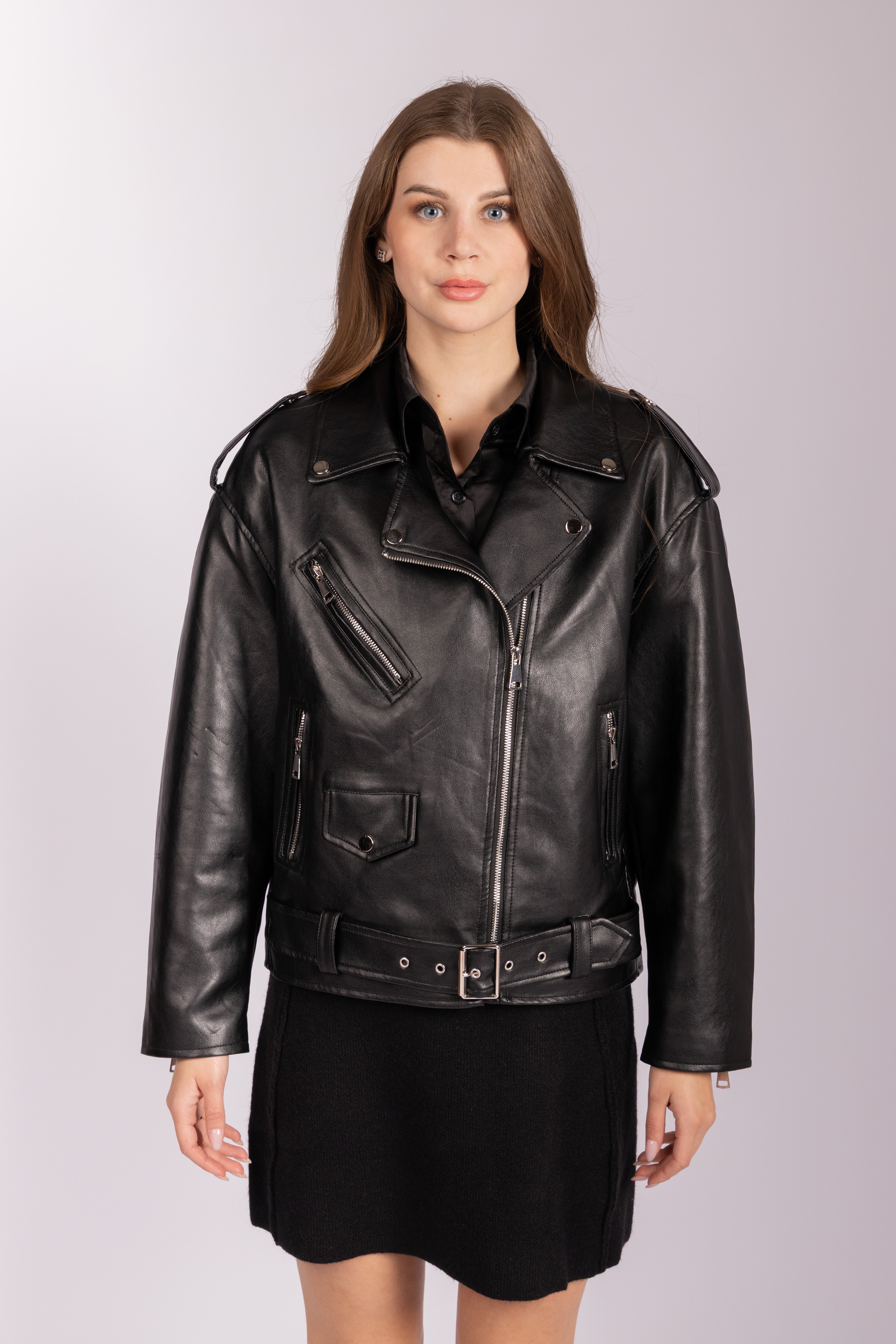 Vegan Leather Biker Jacket - Black