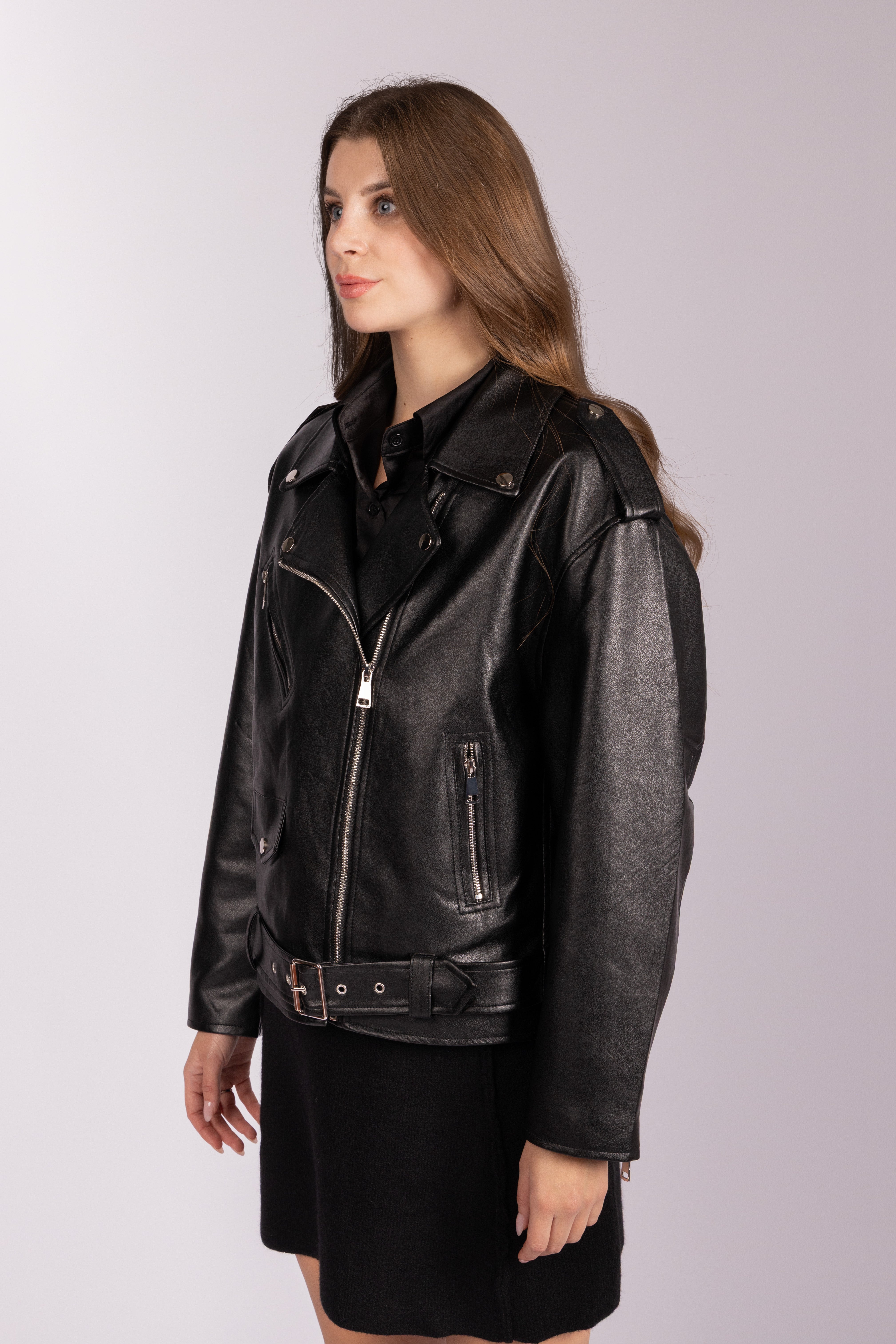 Vegan Leather Biker Jacket - Black