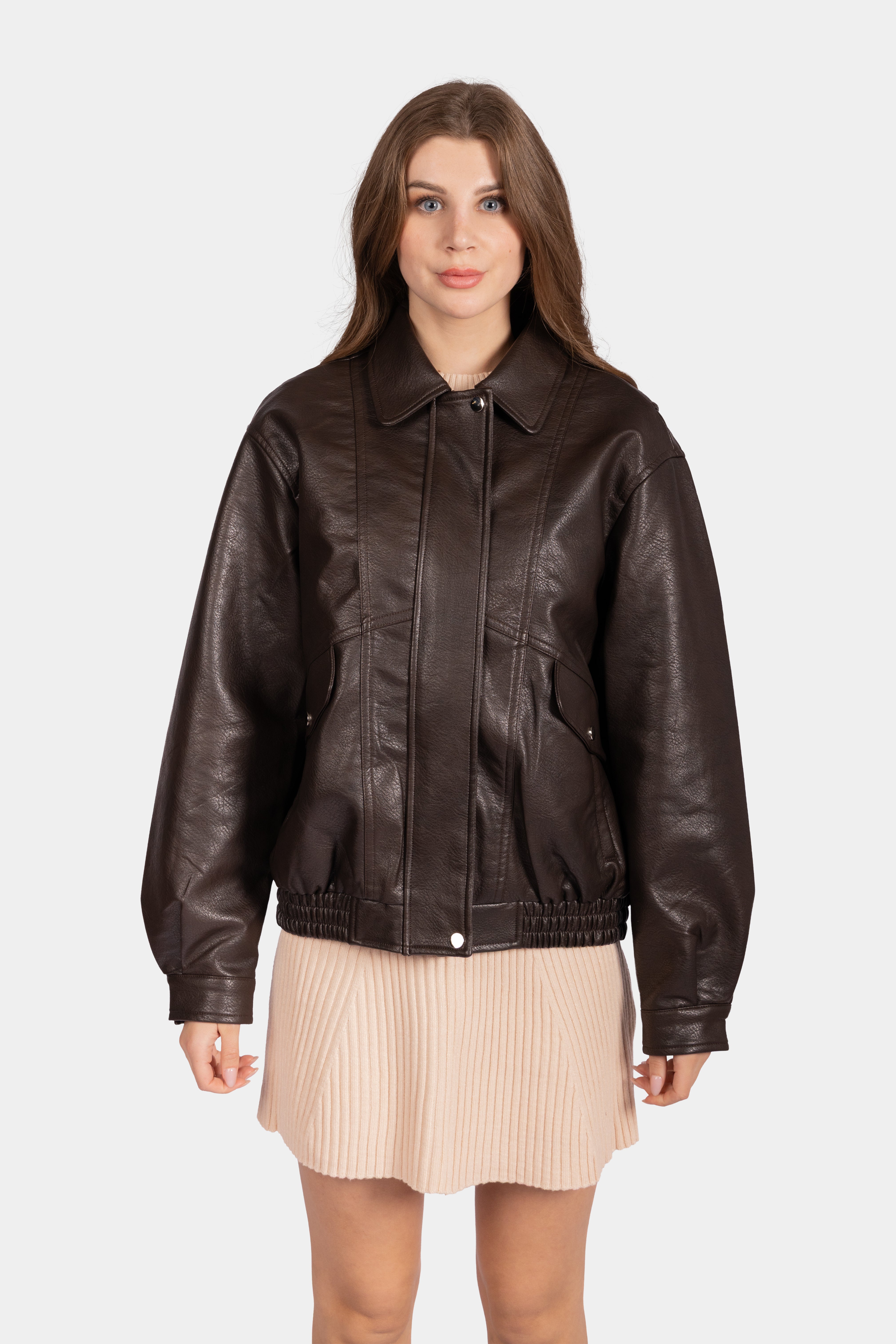 Lederjacke mit durchgehendem Reißverschluss – Braun