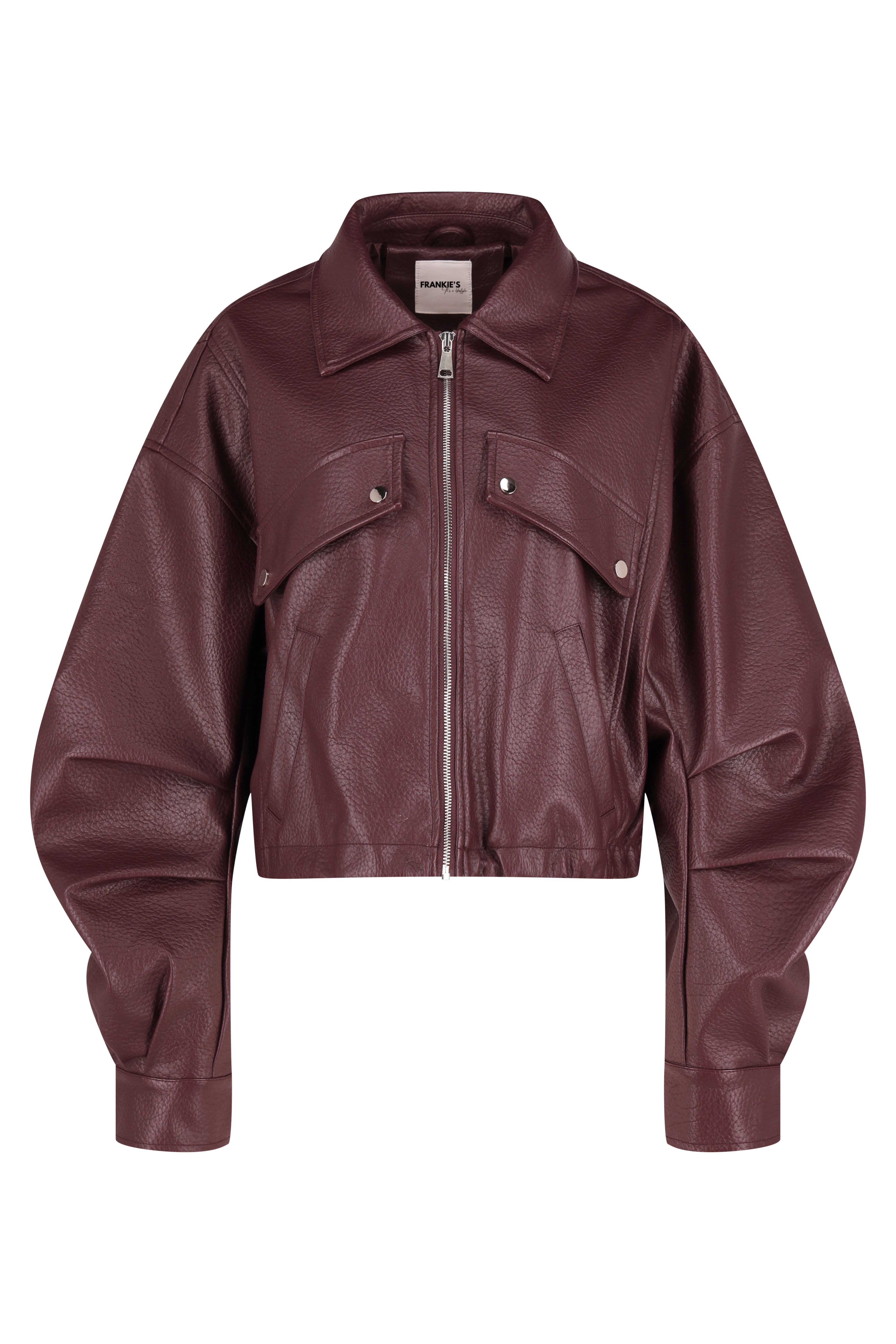 Veganer Lederjacke mit durchgehendem Reißverschluss – Bordeaux