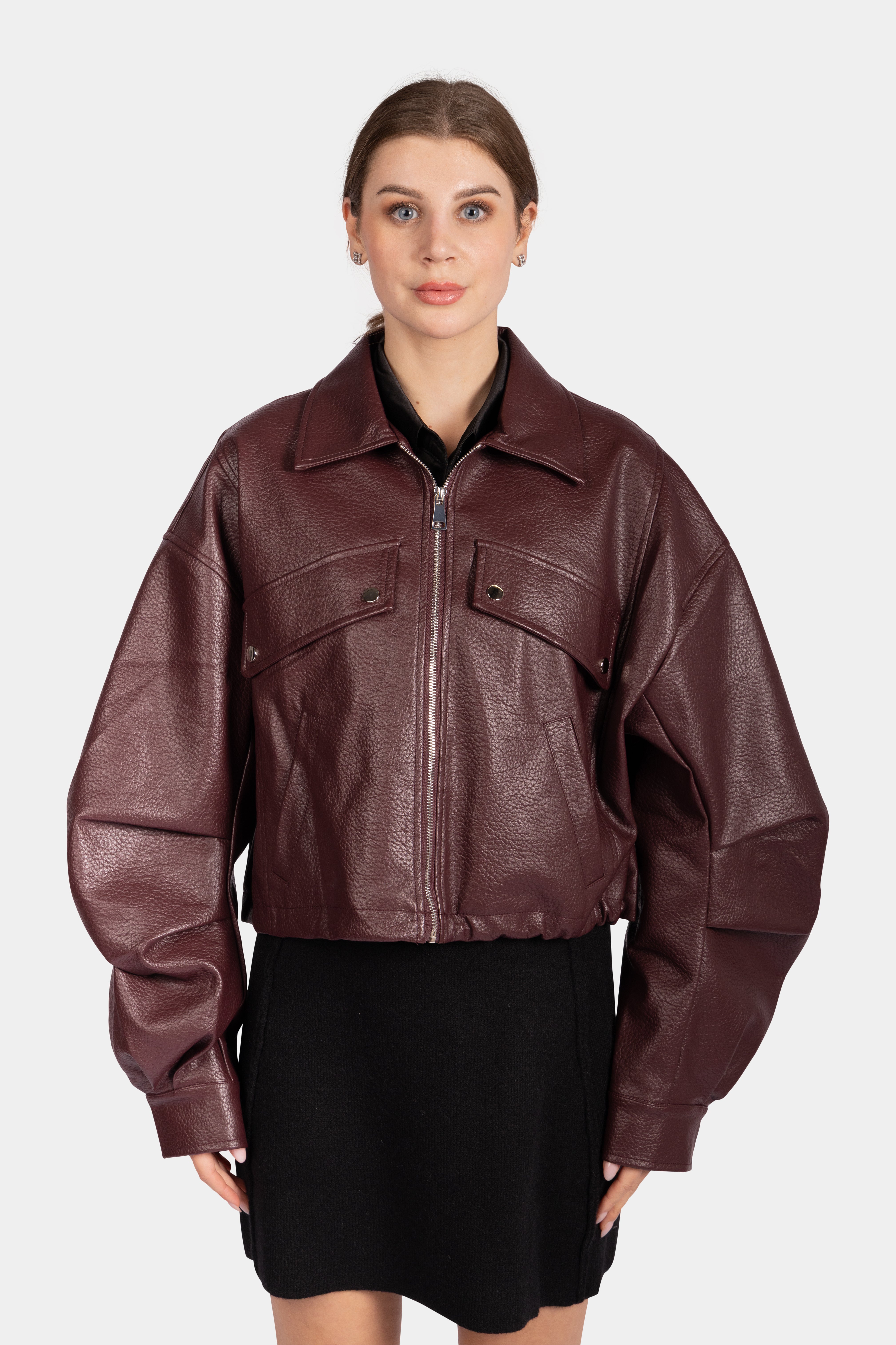 Vegan Leather Zip-Through Jacket - Bordeaux