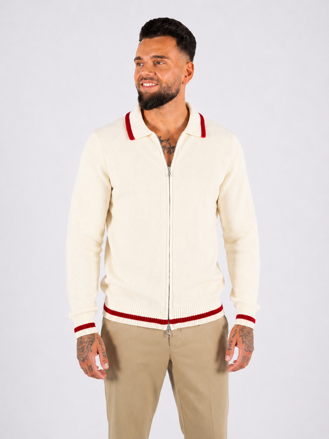 Zip Through Knitwear - Beige