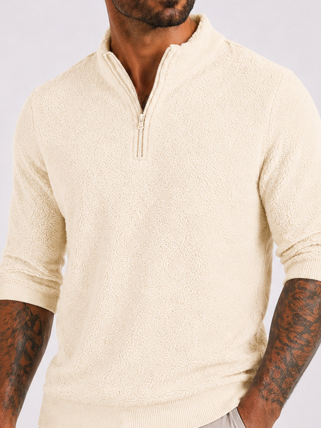 Classic Zip Fleece Pullover - White - Frankie's