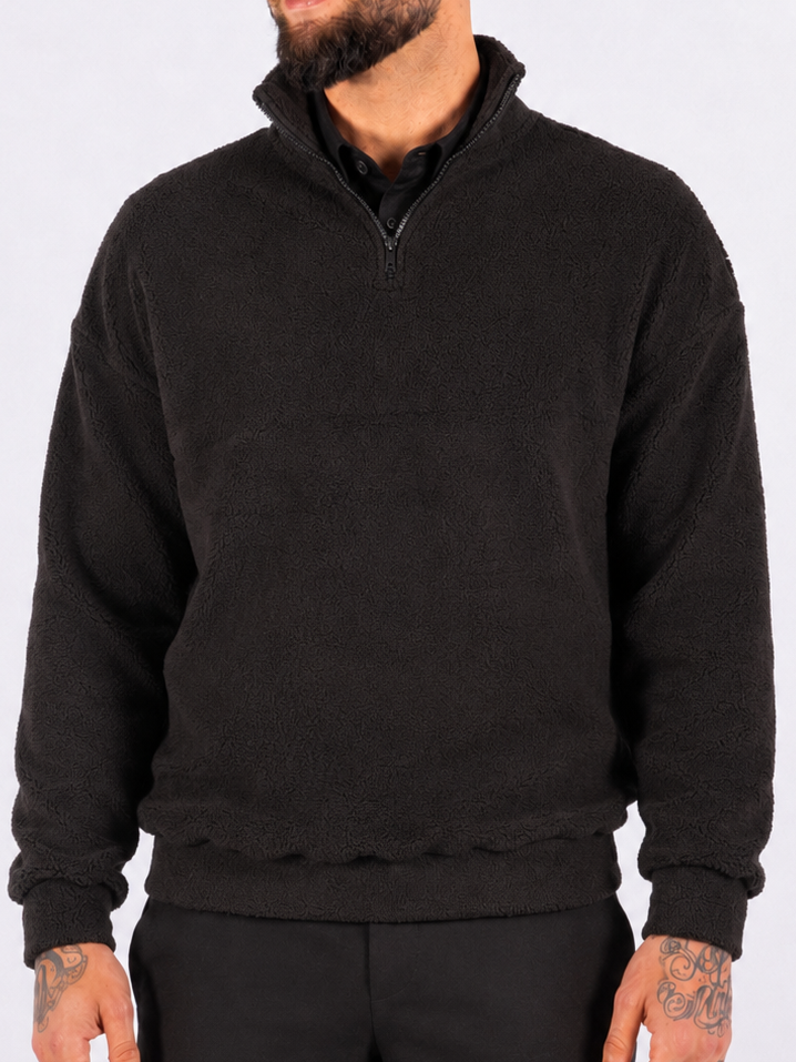 Classic Zip Fleece Pullover - Black - Frankie's