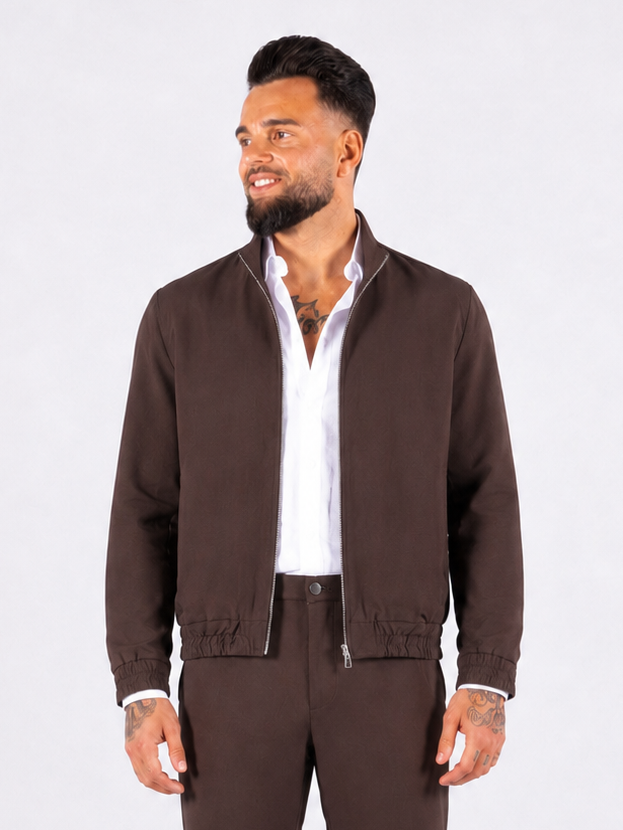 Zip-Up Jacket and Pantalon Set - Brown - Frankie's