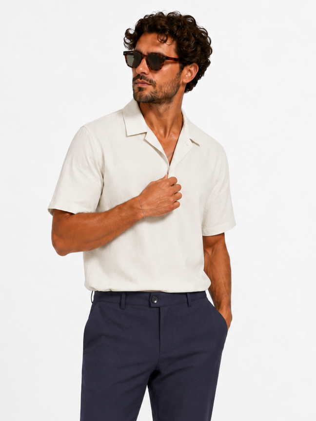 Buttonless polo short sleeve beige