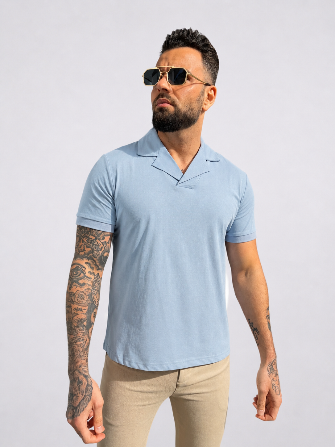 Buttonless polo short sleeve light blue