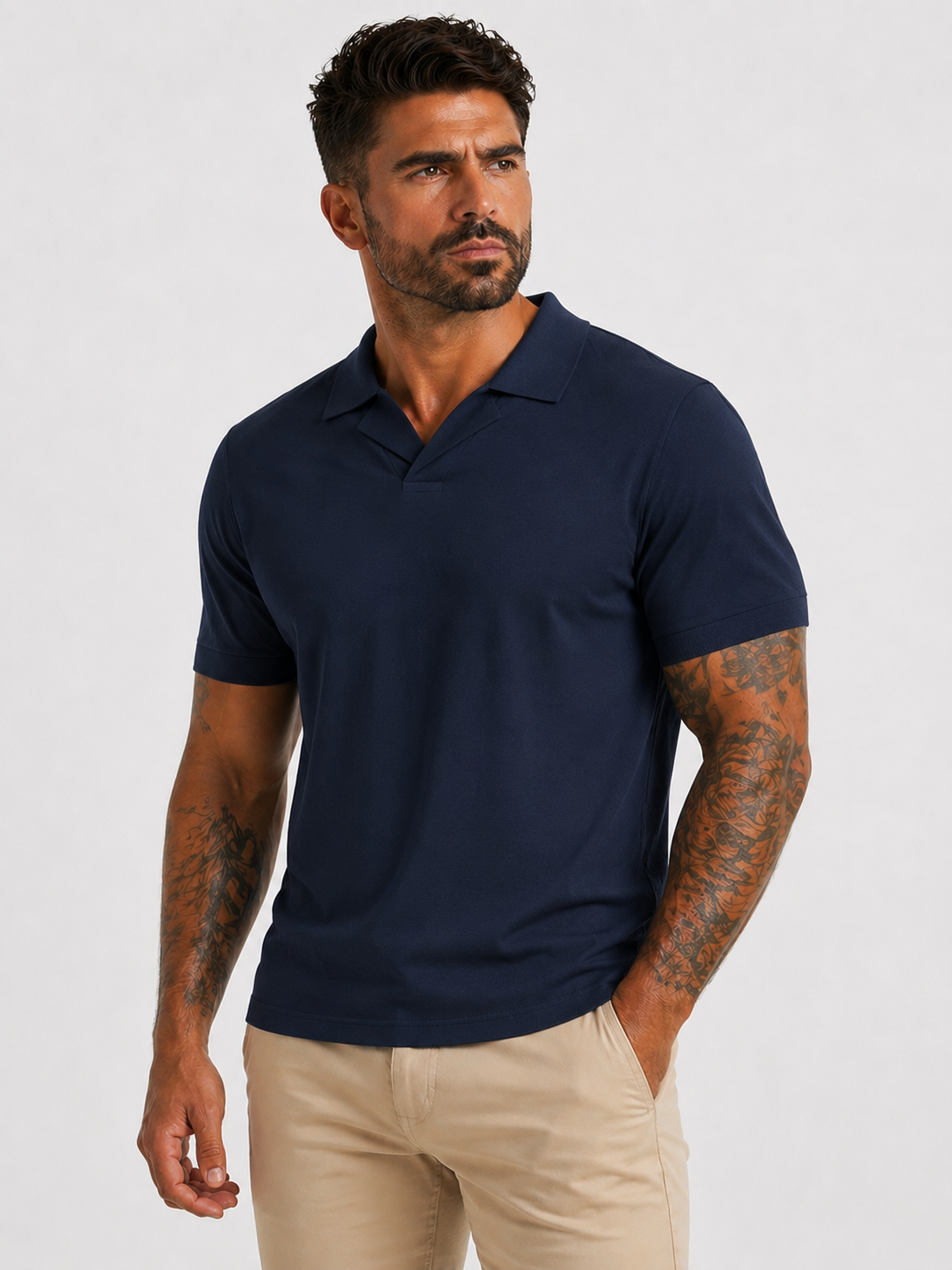 Buttonless polo short sleeve dark blue