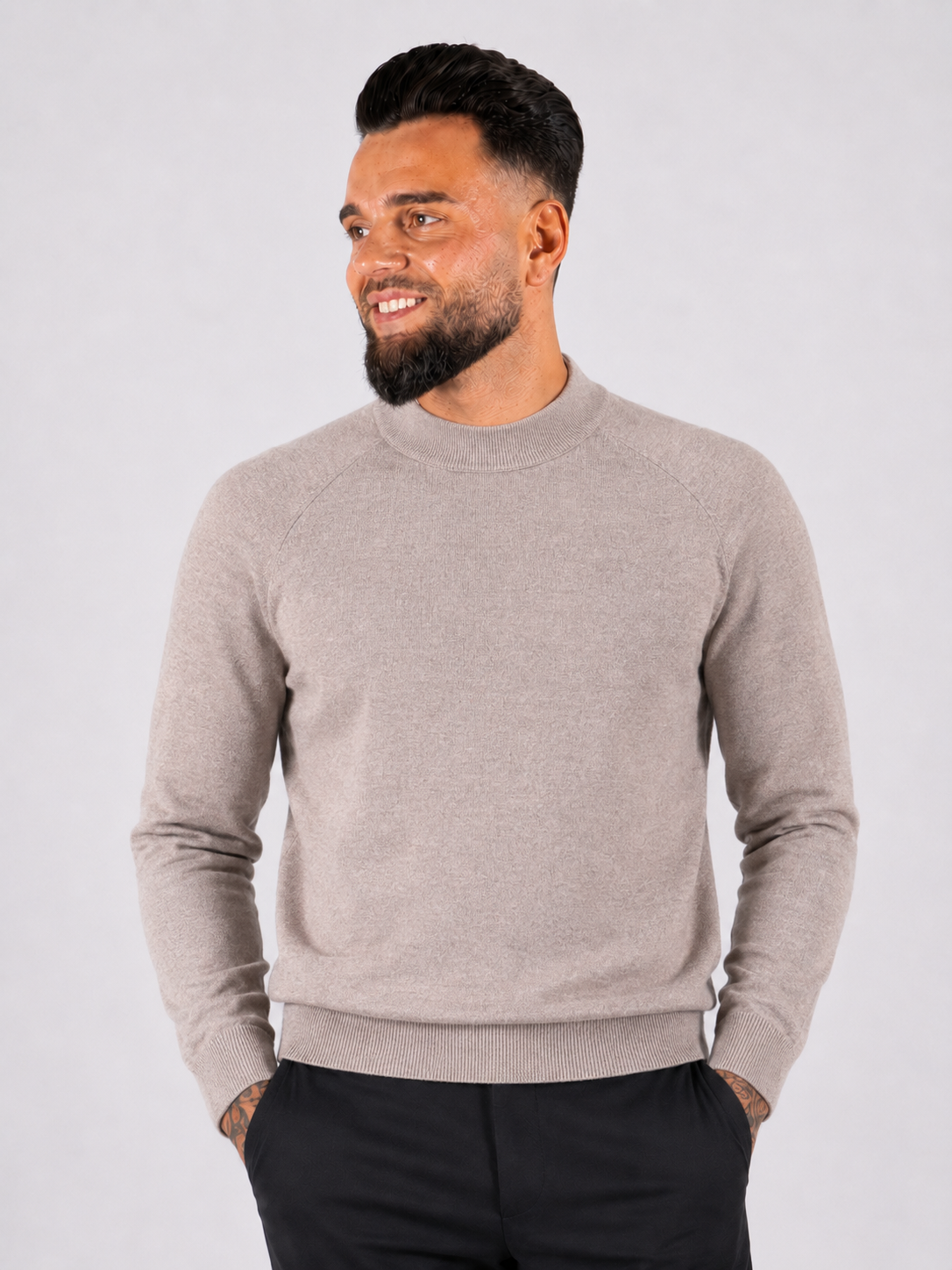 Maglia girocollo, semplice con manica raglan - marrone chiaro