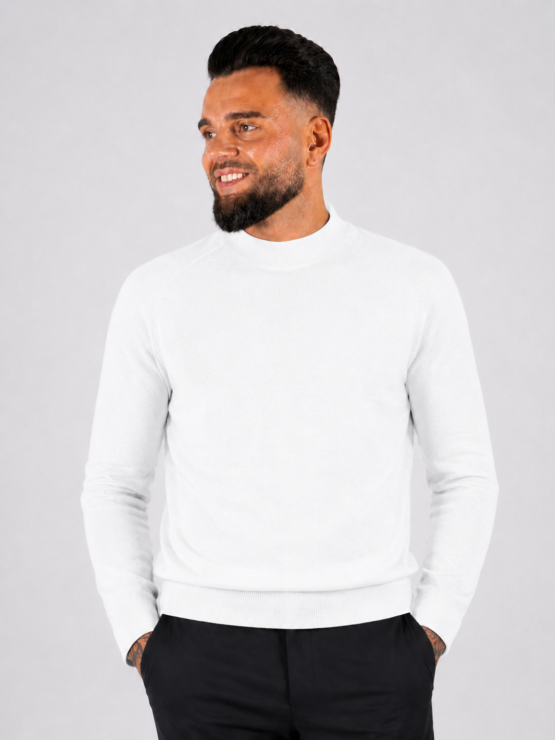 Maglia girocollo, semplice con manica raglan - bianca