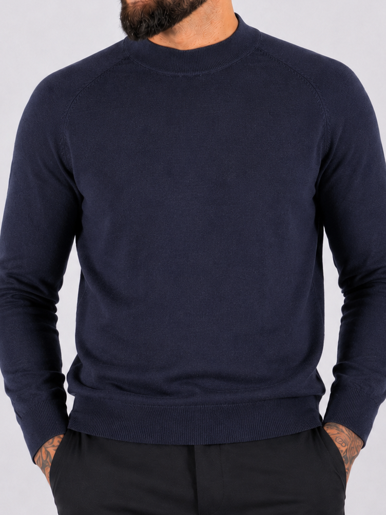 Crewneck Knitwear, Plain with Raglan Sleeve - Navy - Frankie's