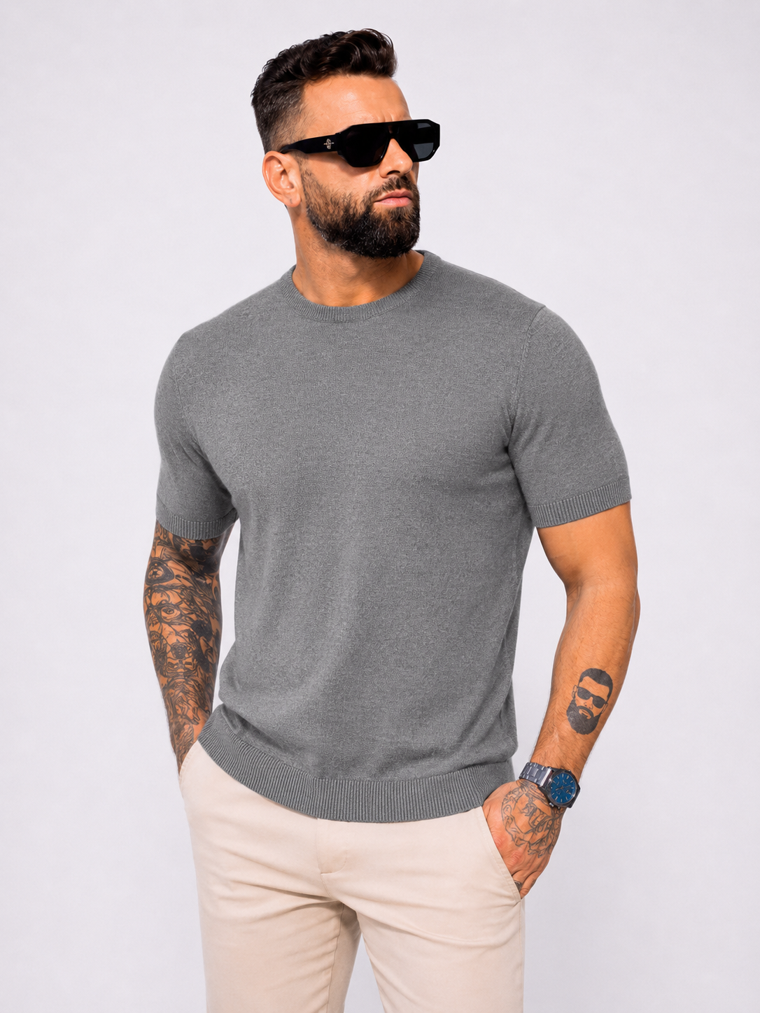 T-shirt knitwear short sleeve grey - Frankie's