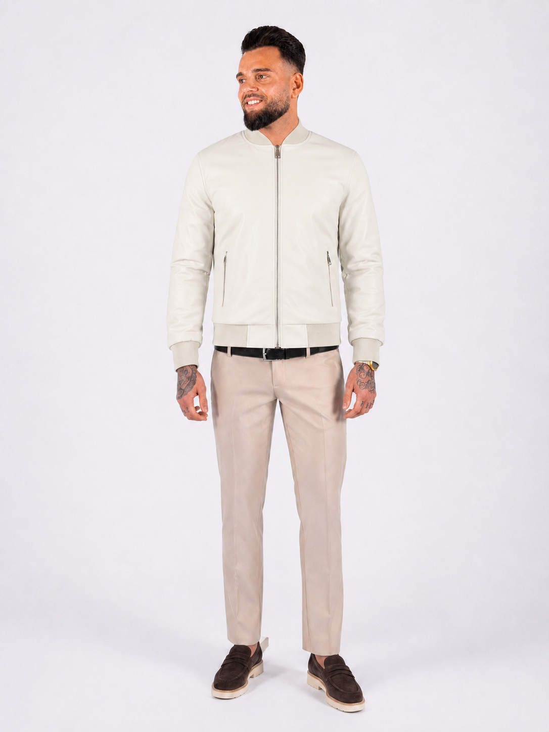 Leather jacket bomber off white - Frankie's