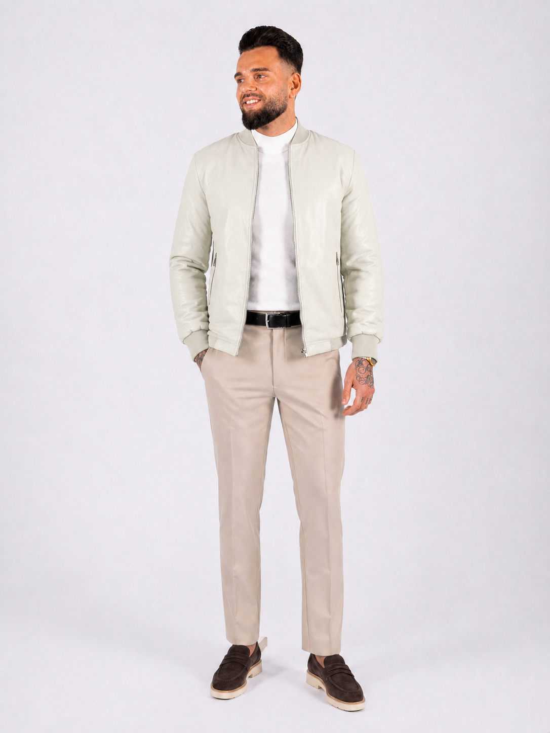 Leather jacket bomber off white - Frankie's