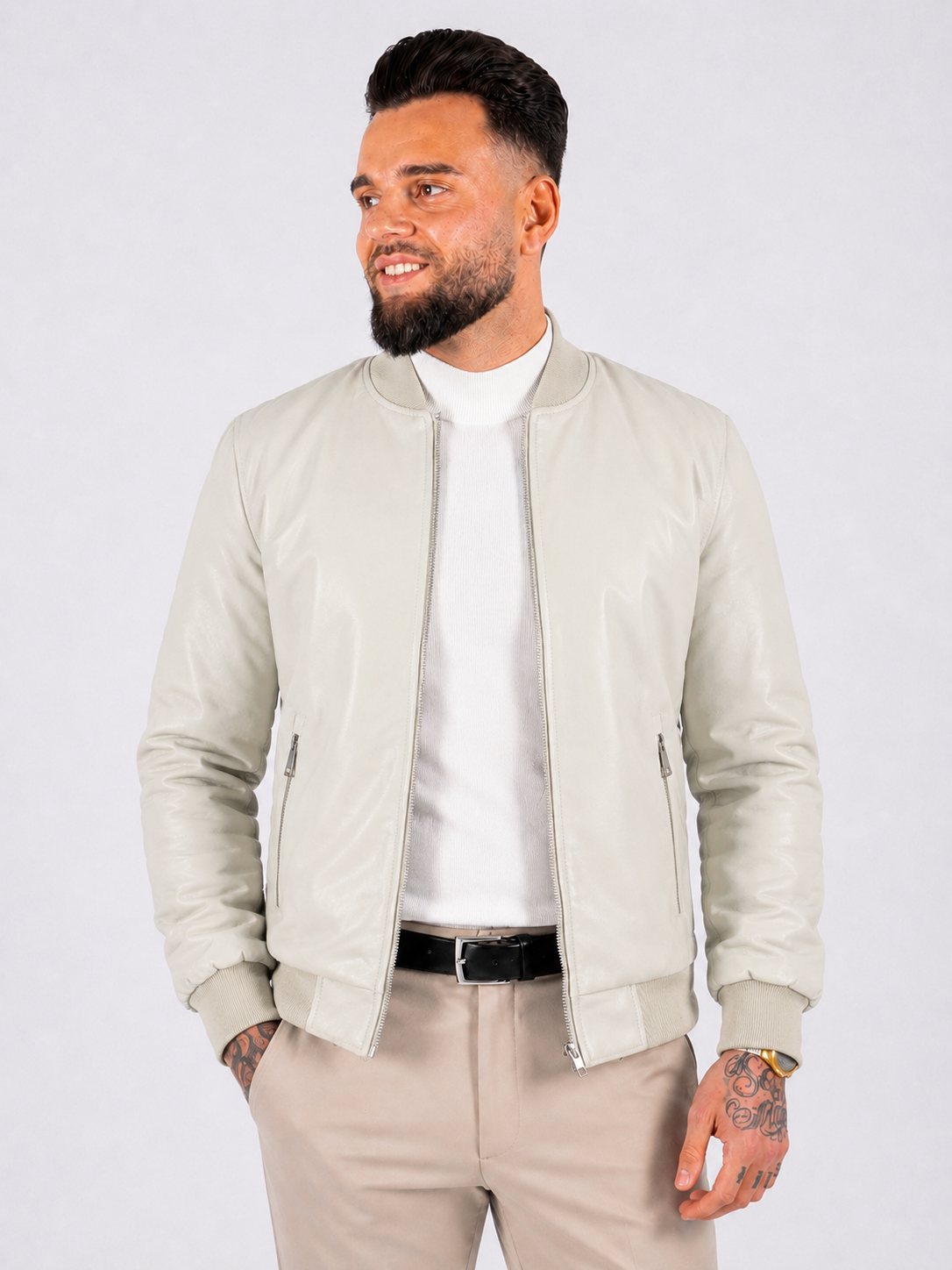 Leather jacket bomber off white - Frankie's