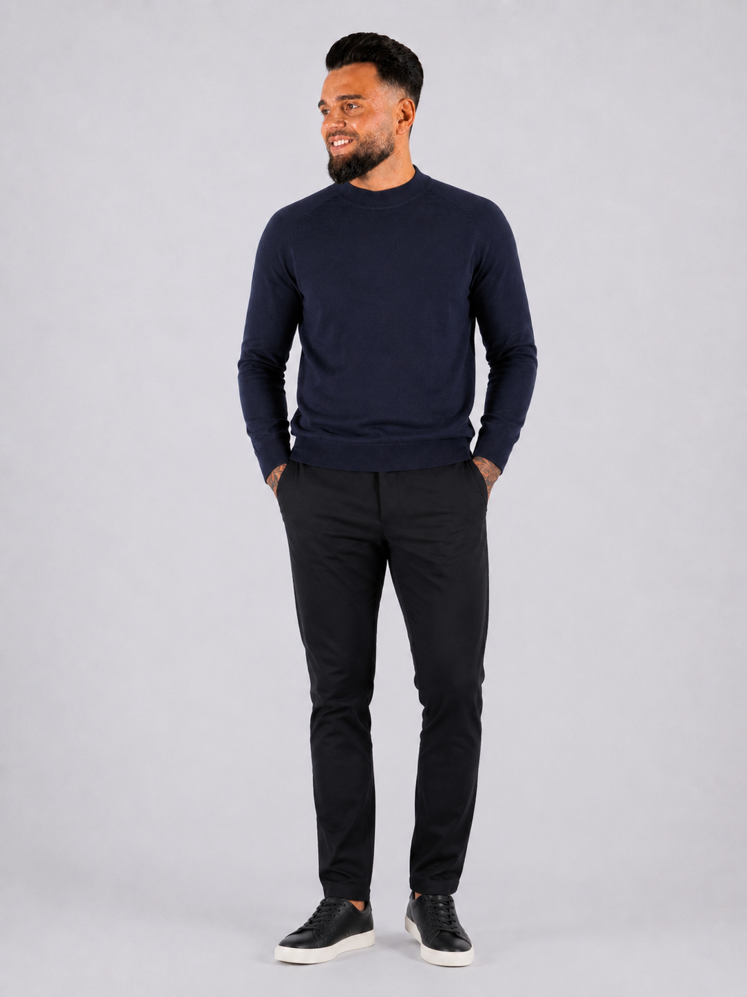Crewneck Knitwear, Plain with Raglan Sleeve - Navy - Frankie's