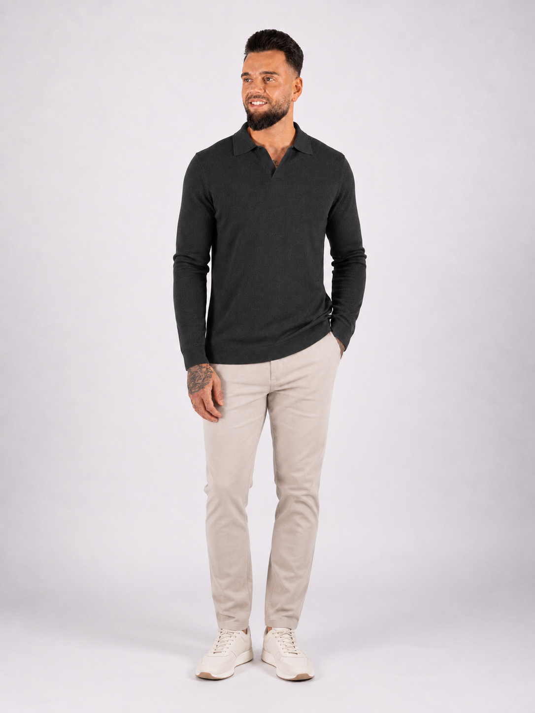 Textured Polo Knit - Black - Frankie's