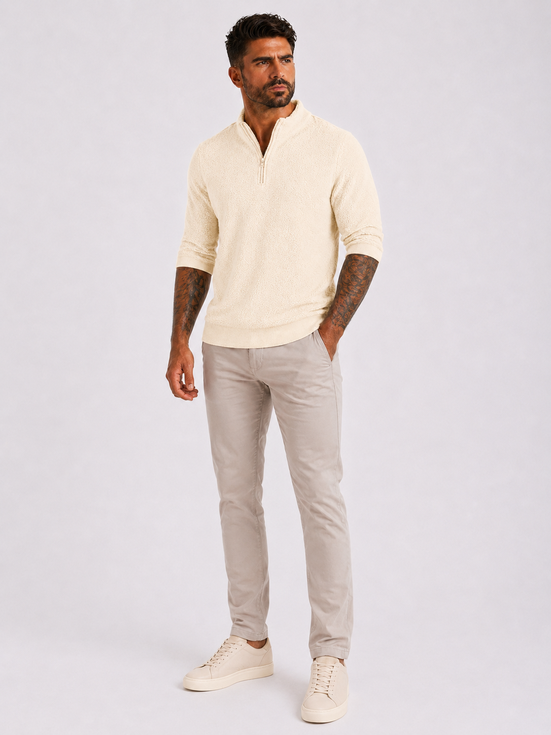 Classic Zip Fleece Pullover - White - Frankie's