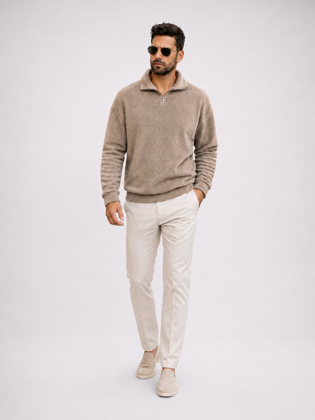 Classic Zip Fleece Pullover - Beige - Frankie's