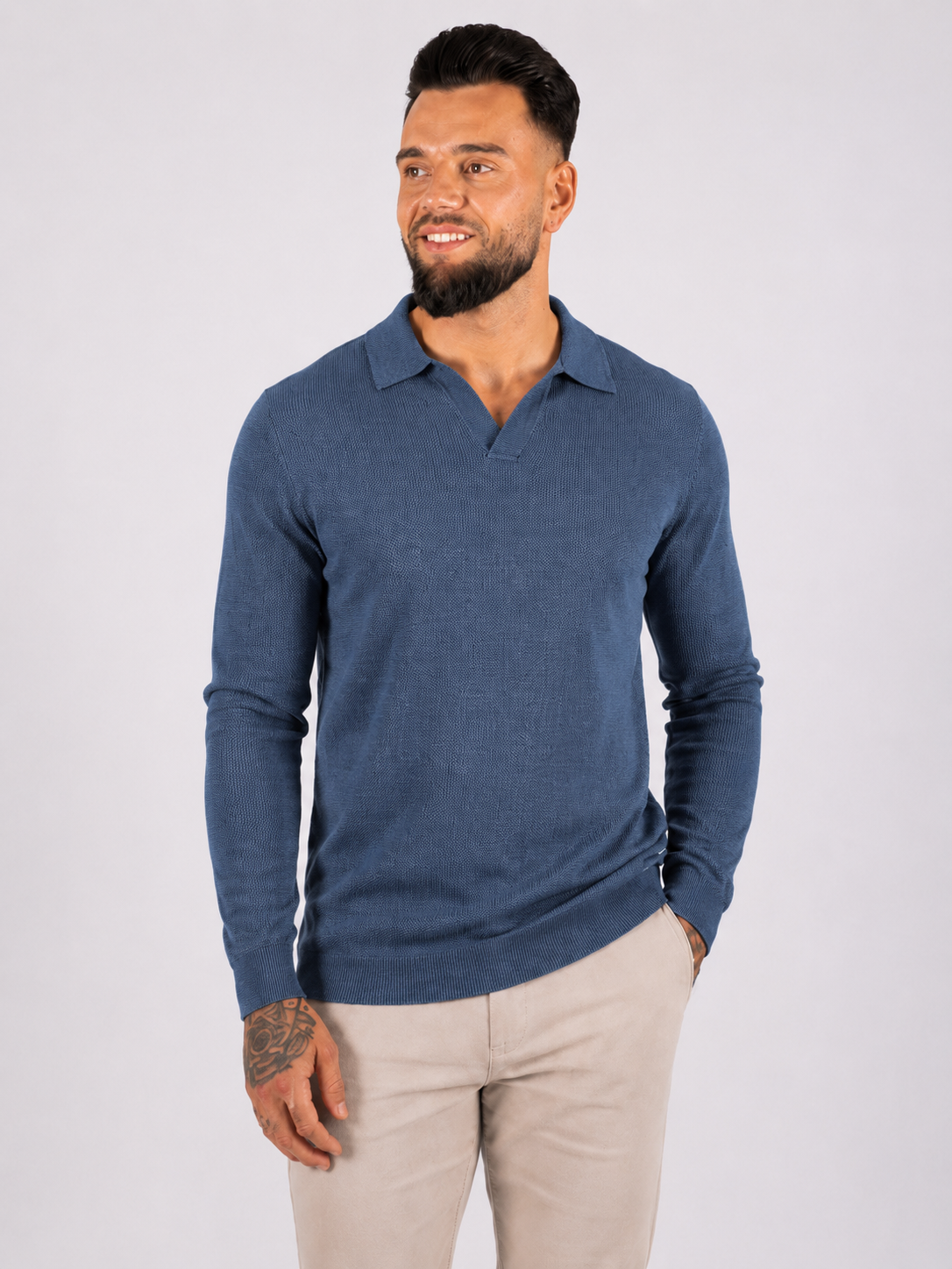 Textured Polo Knit Navy - Frankie's
