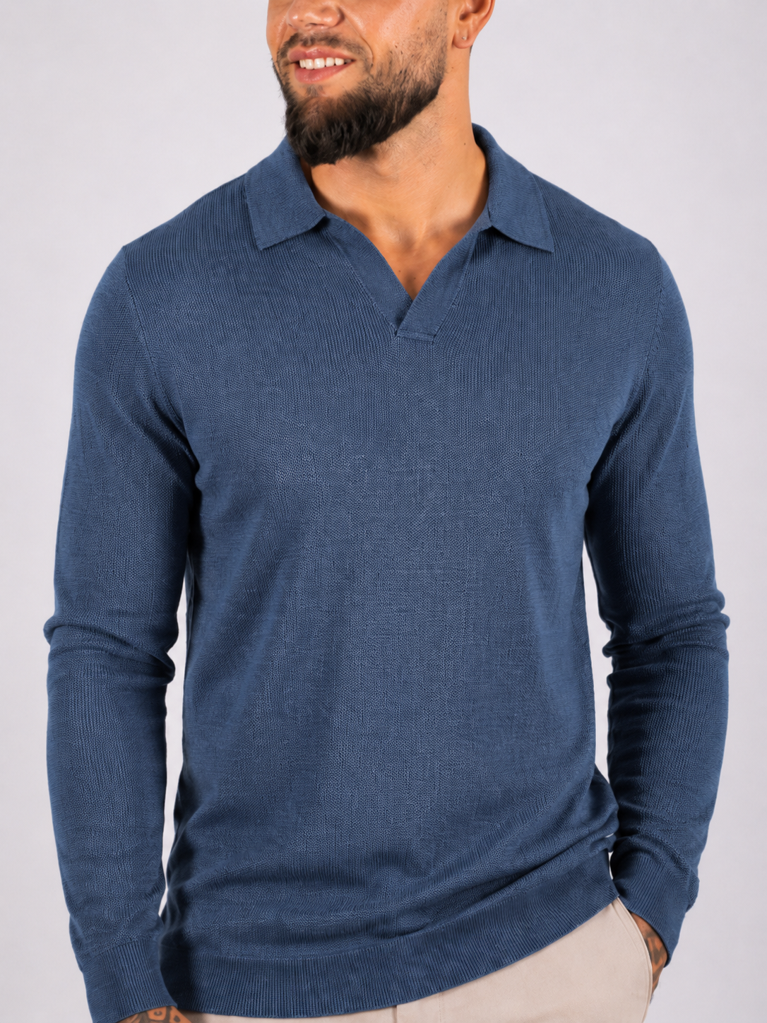 Textured Polo Knit Navy - Frankie's