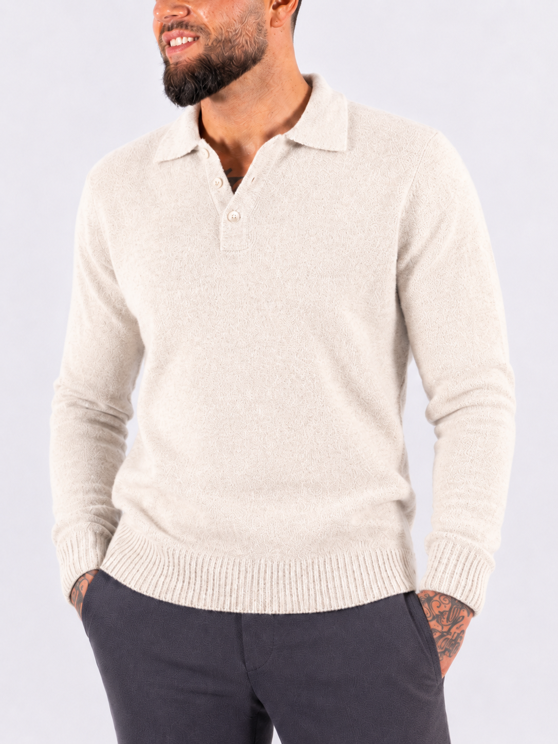 Polo Knitwear, Plain with Tape Detail - Beige - Frankie's